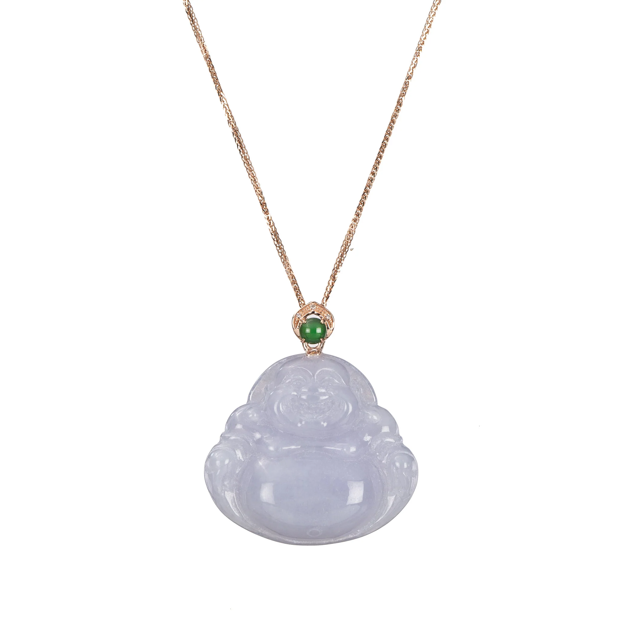 18K Rose Gold Lavender Happy Buddha Jadeite Jade Necklace