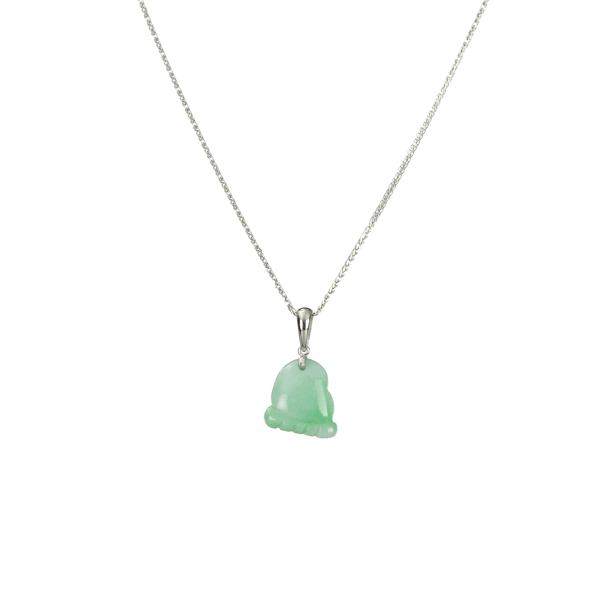 Apple Green Baby Footprint Jadeite Jade Pendant - 18K White Gold
