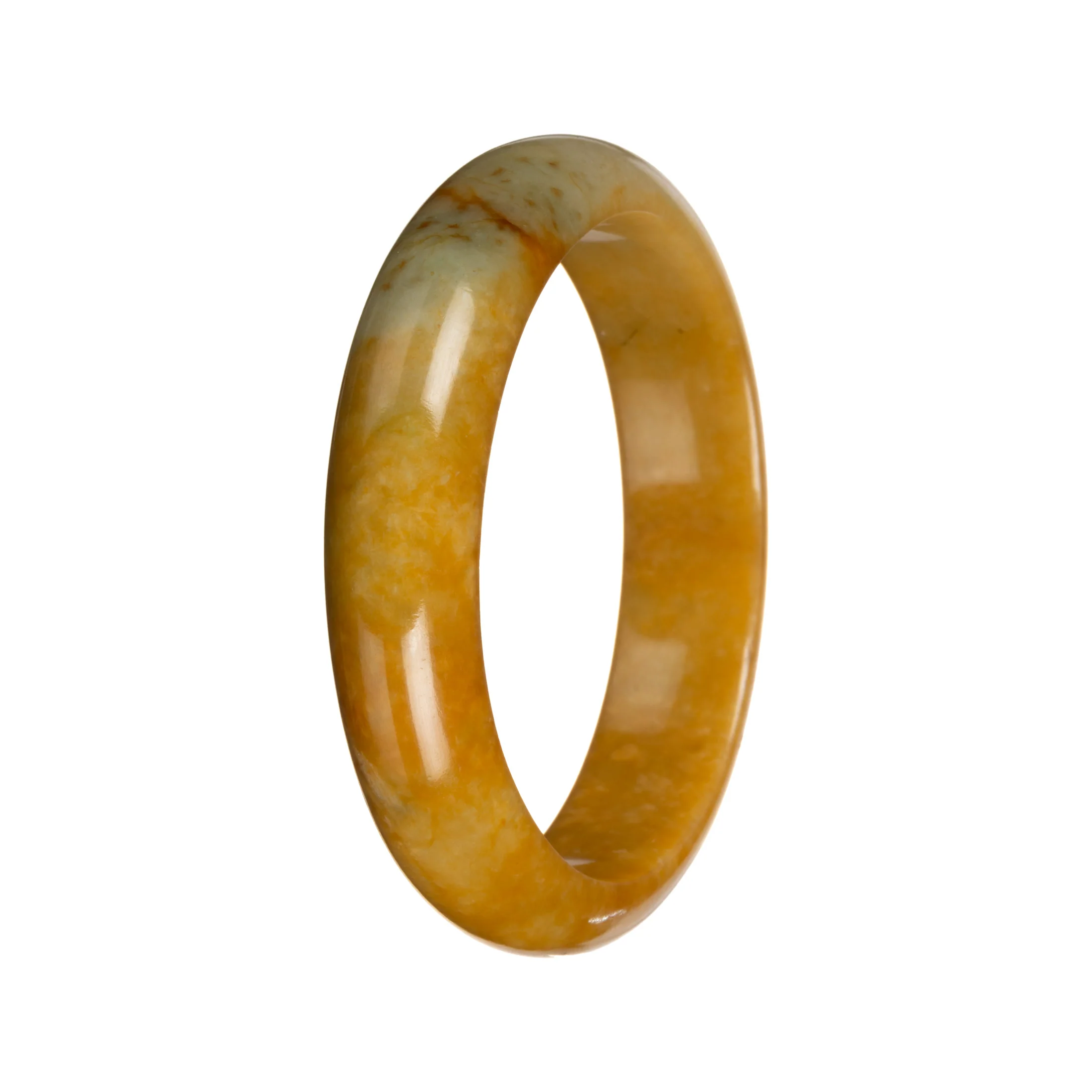 Authentic Bright Yellow with Light Olive Green Patch Jadeite Jade Bangle - 52mm Half Moon - Image 2