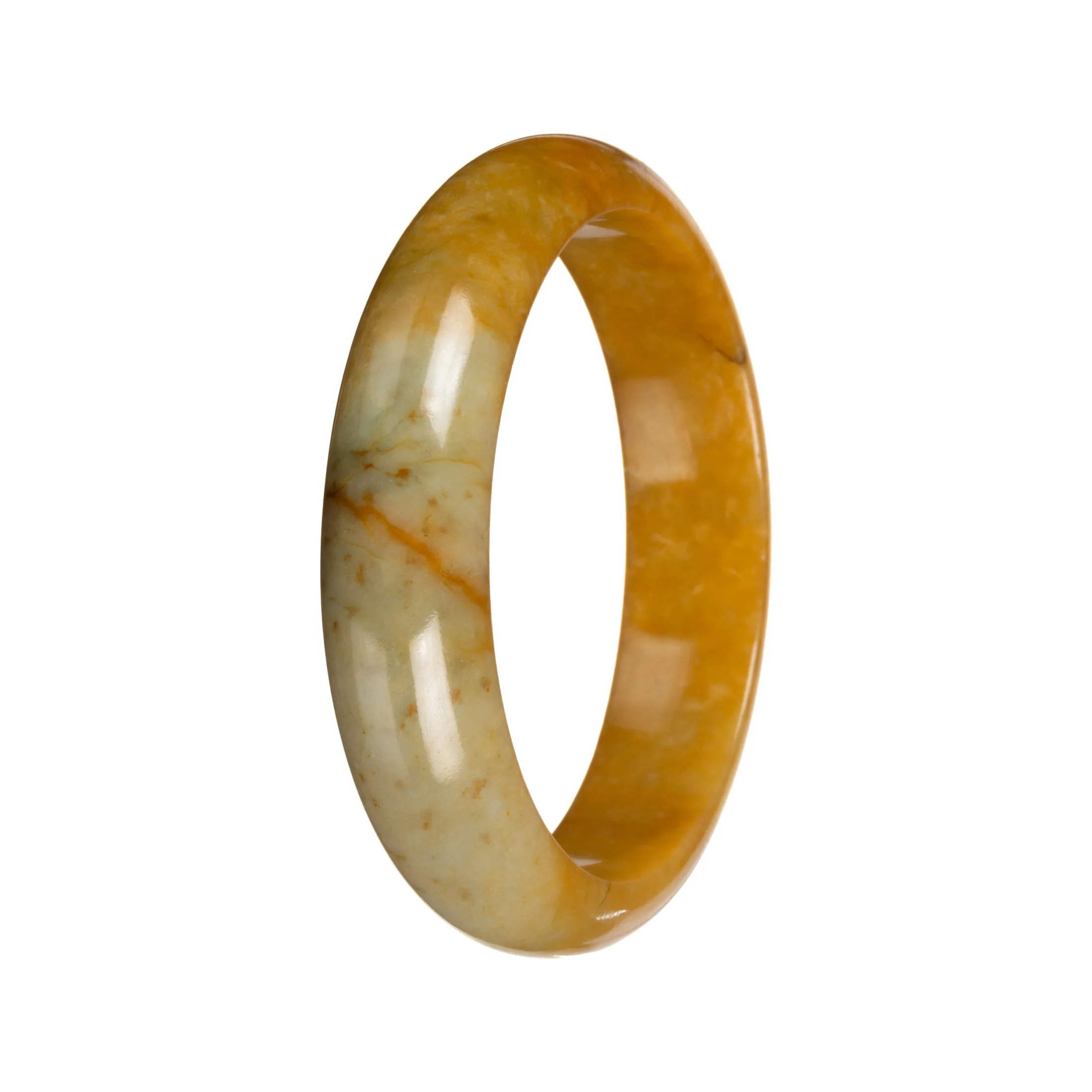 Authentic Bright Yellow with Light Olive Green Patch Jadeite Jade Bangle - 52mm Half Moon - Image 4