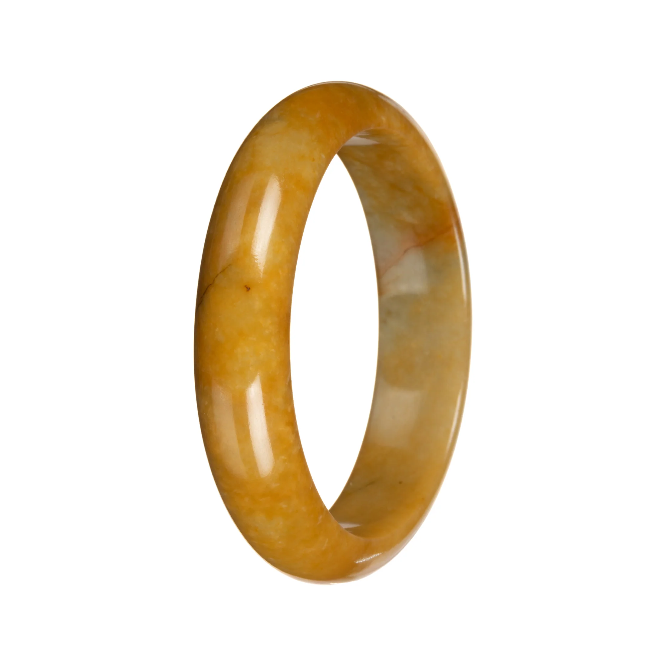 Authentic Bright Yellow with Light Olive Green Patch Jadeite Jade Bangle - 52mm Half Moon - Image 5