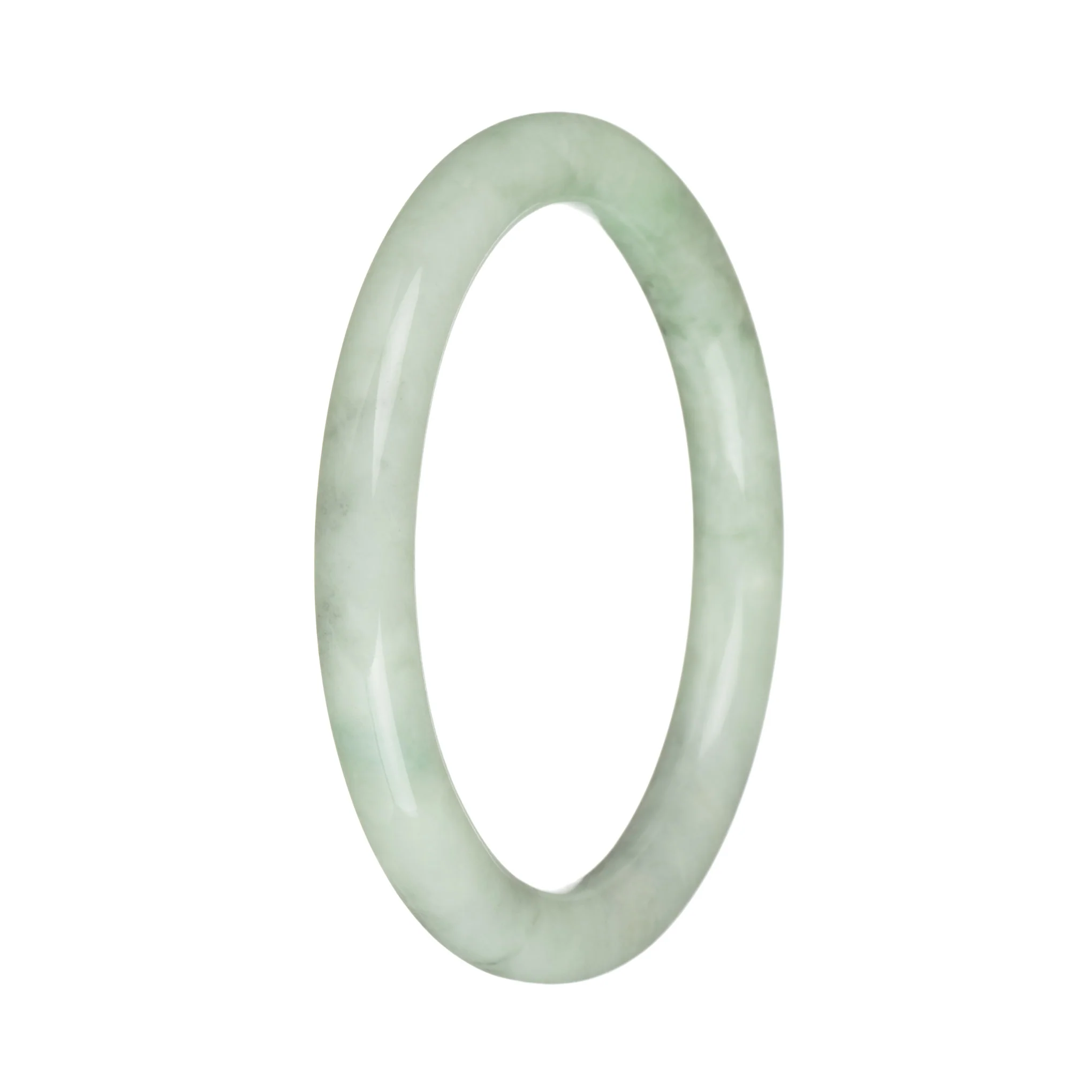 Genuine Grade A Green with Grey Patterns Burmese Jade Bangle - 59mm Petite Round - Image 2