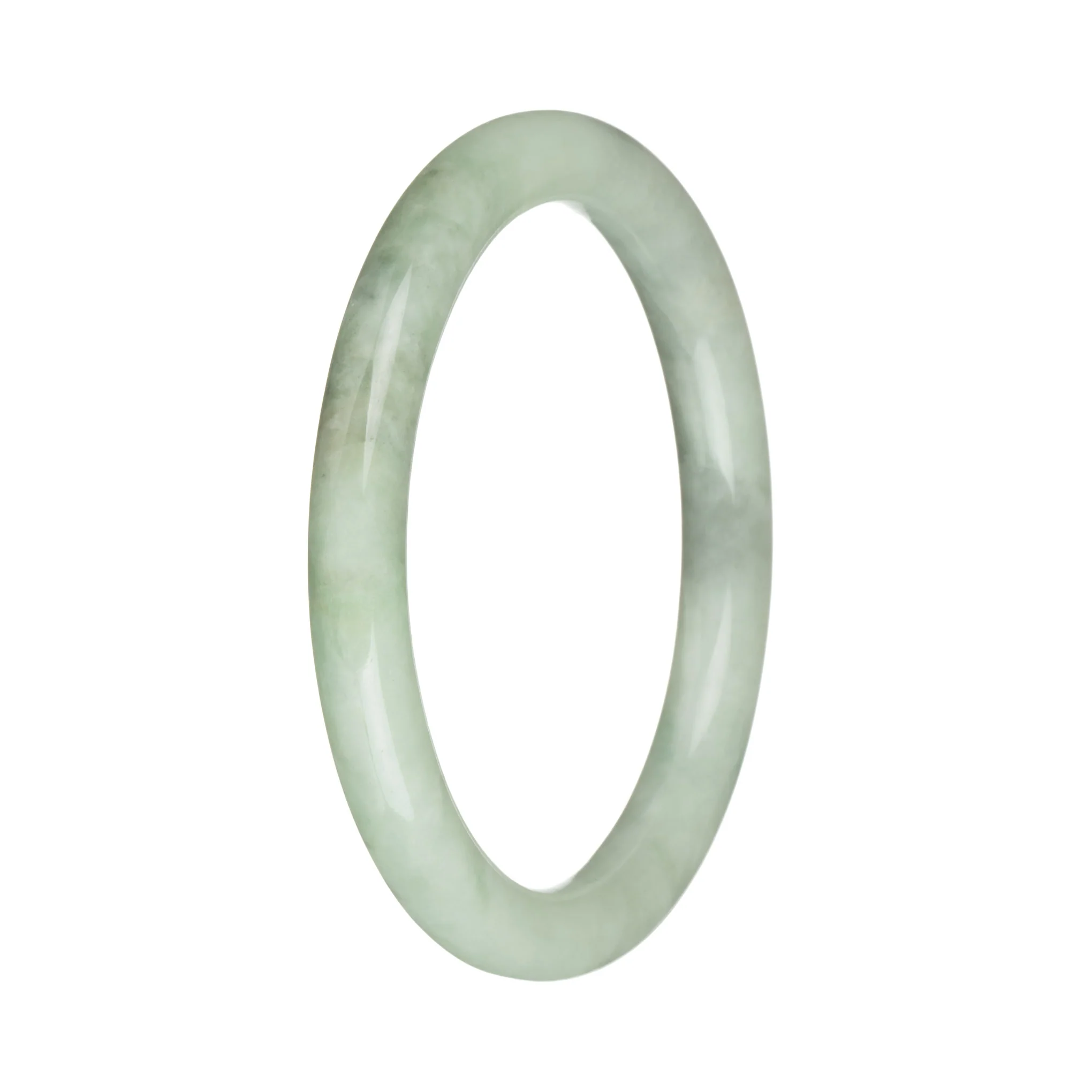 Genuine Grade A Green with Grey Patterns Burmese Jade Bangle - 59mm Petite Round - Image 3