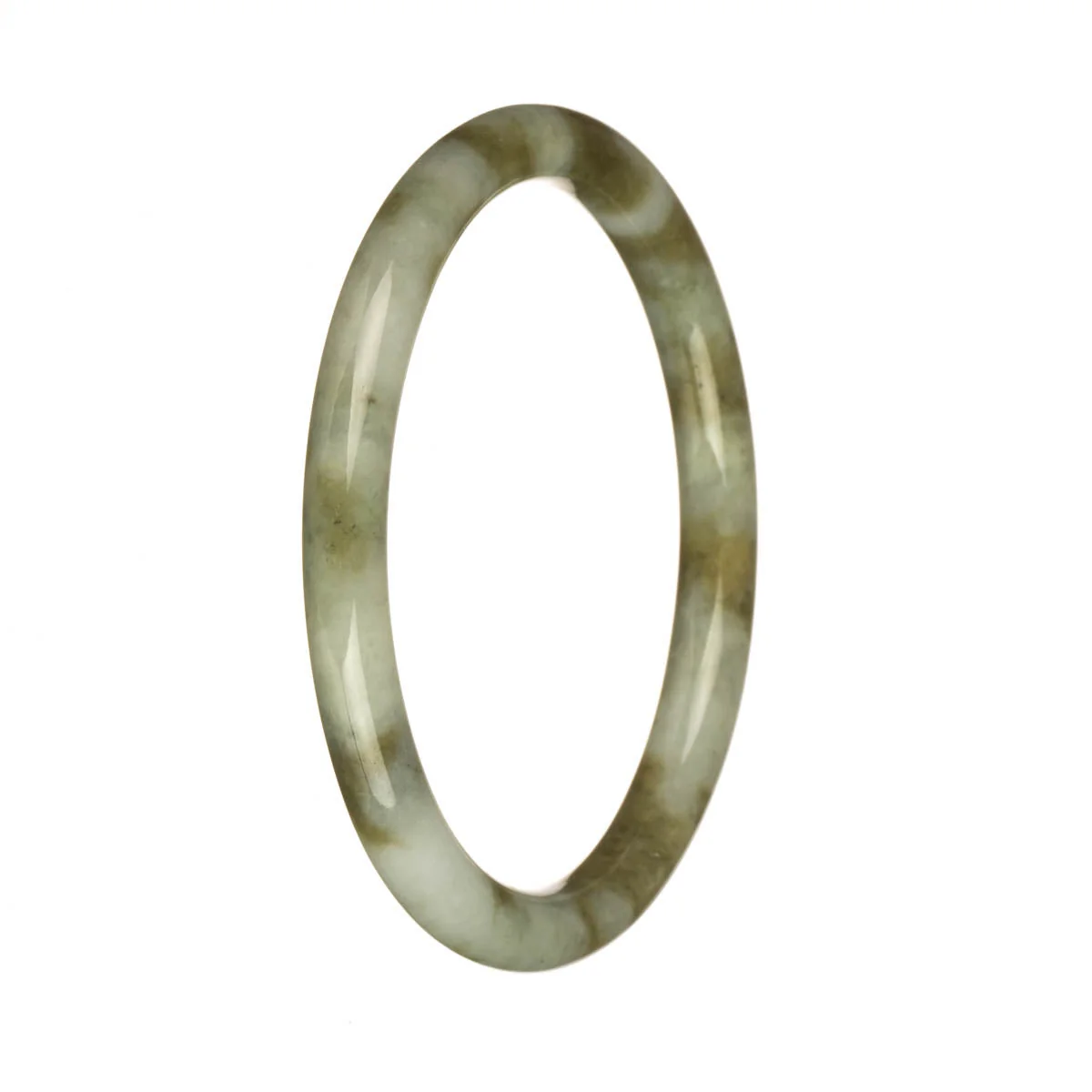 Genuine Natural Grey with Olive Green Patterns Burma Jade Bangle - 61mm Petite Round - Image 2