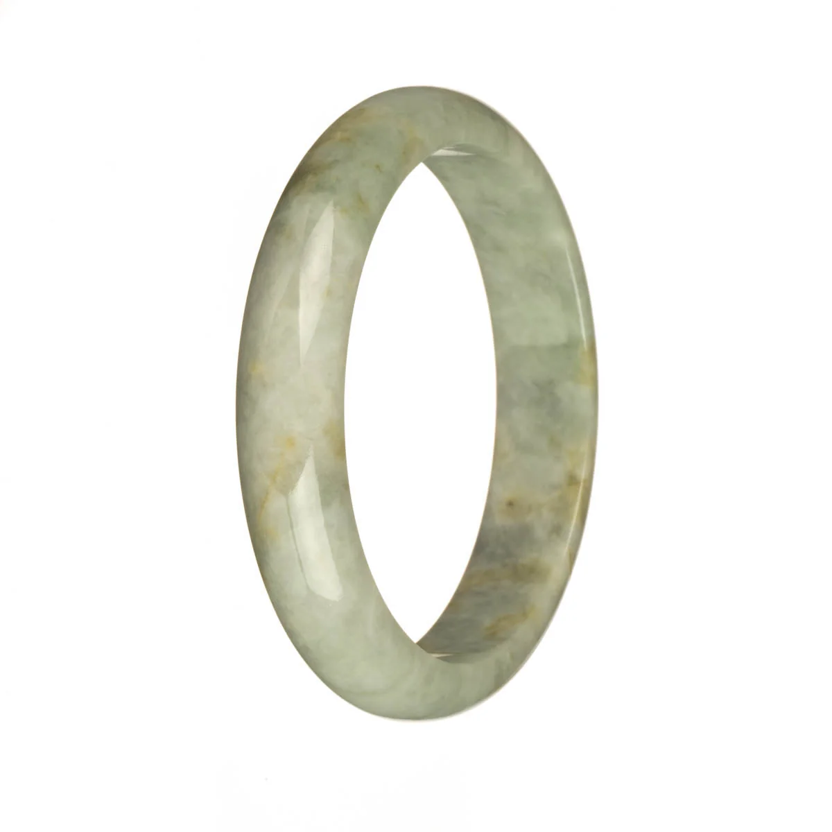 Genuine Natural Pale Grey with Pale Green and Brown Patterns Burmese Jade Bracelet - 59mm Half Moon - Image 2