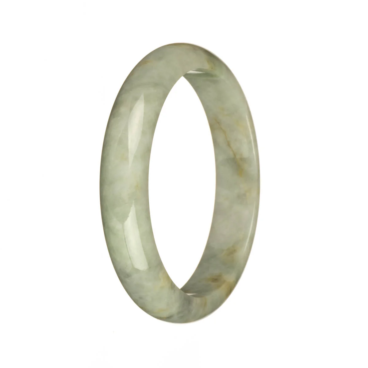Genuine Natural Pale Grey with Pale Green and Brown Patterns Burmese Jade Bracelet - 59mm Half Moon - Image 3