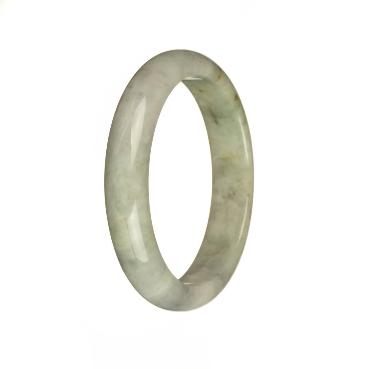 Genuine Untreated Light Grey with Olive Green and Brown Patterns Jadeite Jade Bangle Bracelet - 53mm Half Moon