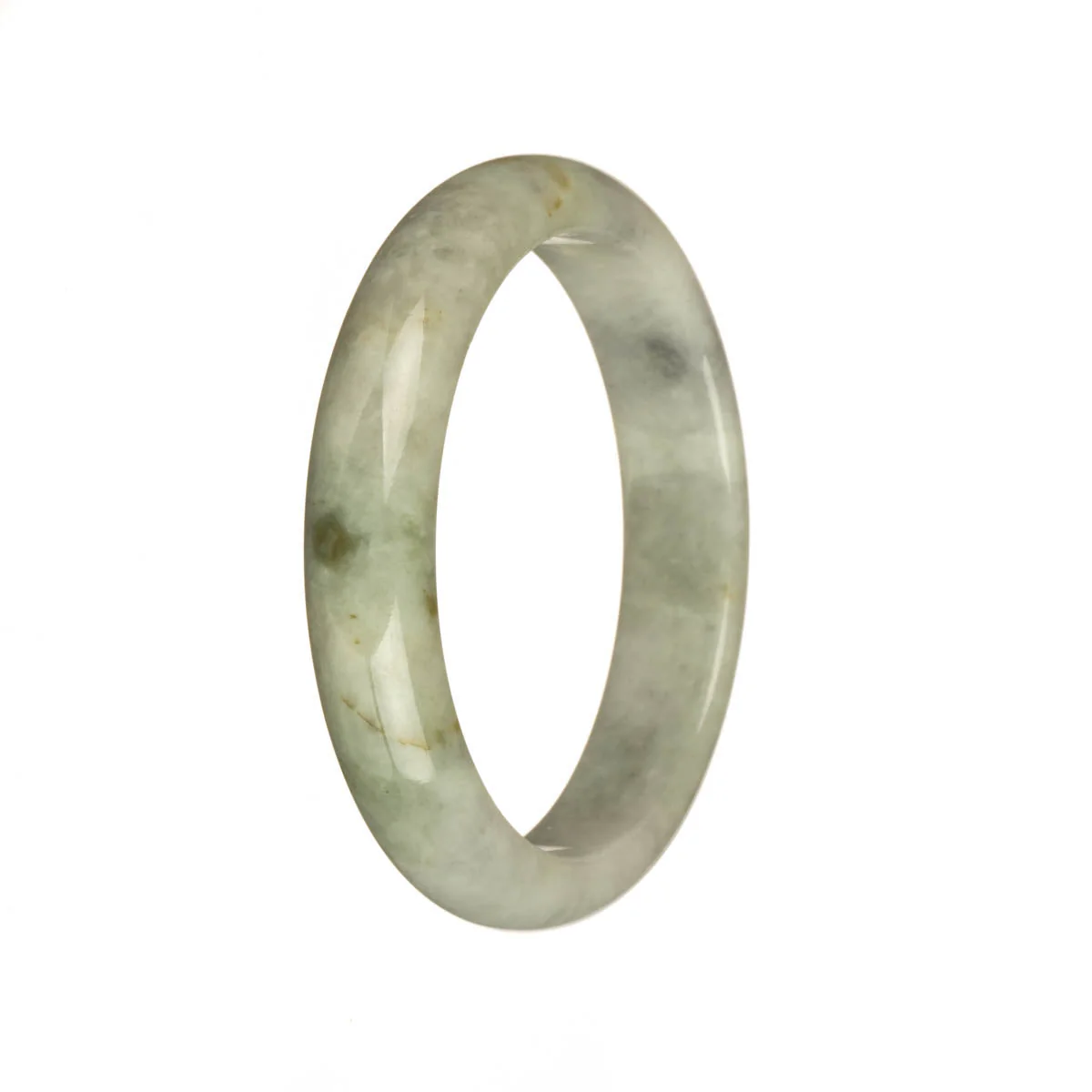 Genuine Untreated Light Grey with Olive Green and Brown Patterns Jadeite Jade Bangle Bracelet - 53mm Half Moon - Image 2
