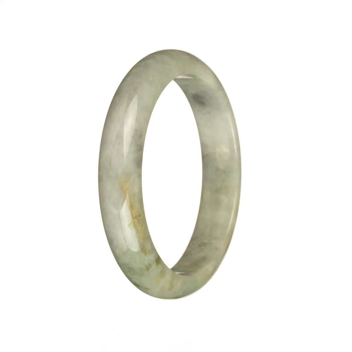 Genuine Untreated Light Grey with Olive Green and Brown Patterns Jadeite Jade Bangle Bracelet - 53mm Half Moon - Image 3