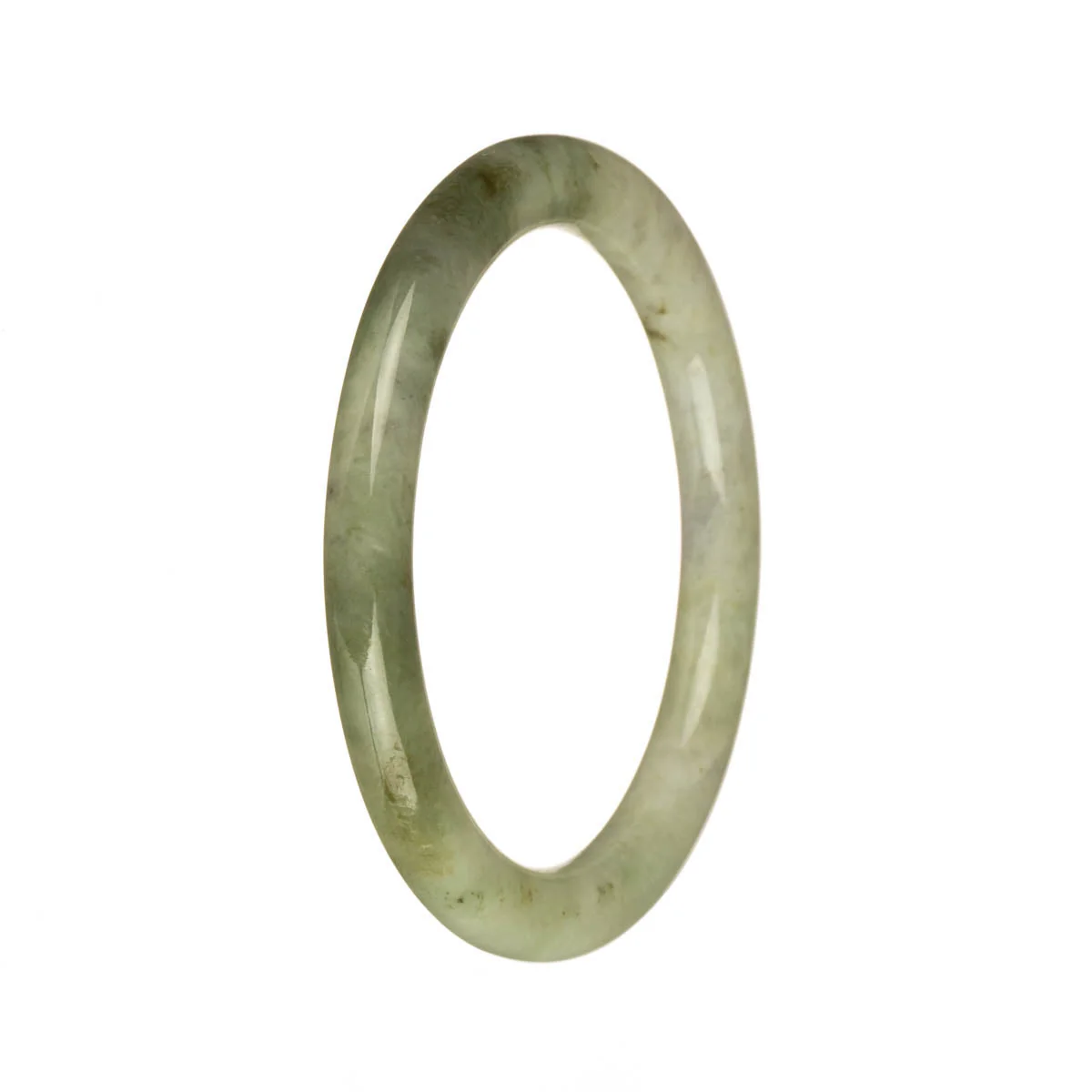 Certified Grade A Light Grey and Pale Green with Olive Green Patterns Burma Jade Bangle - 55mm Petite Round