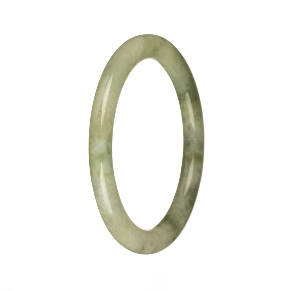 Certified Grade A Light Grey and Pale Green with Olive Green Patterns Burma Jade Bangle - 55mm Petite Round - Image 2