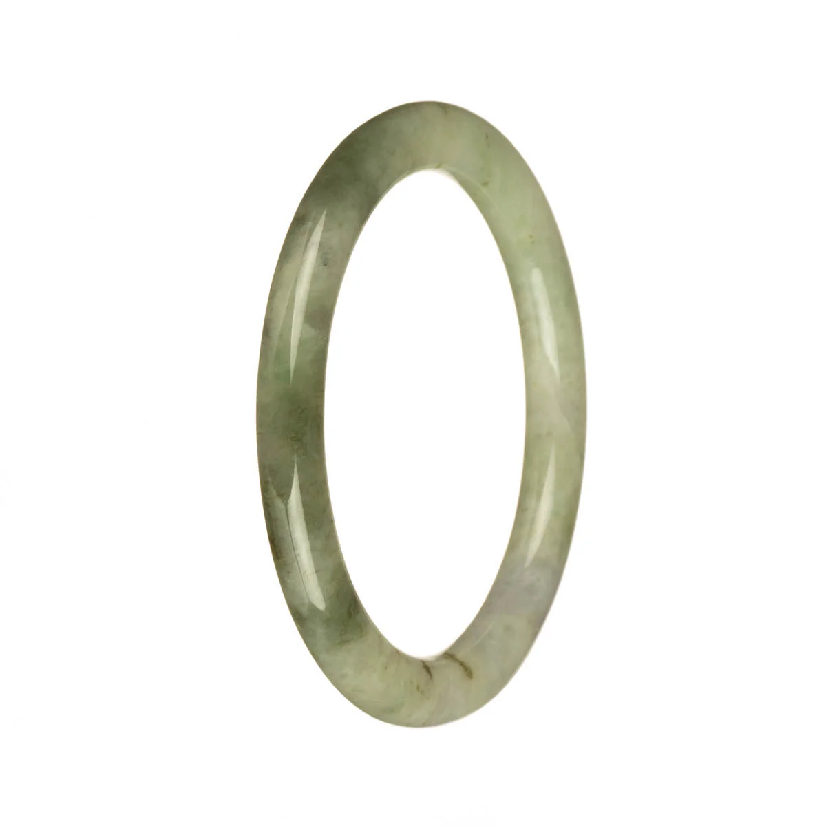 Certified Grade A Light Grey and Pale Green with Olive Green Patterns Burma Jade Bangle - 55mm Petite Round - Image 3