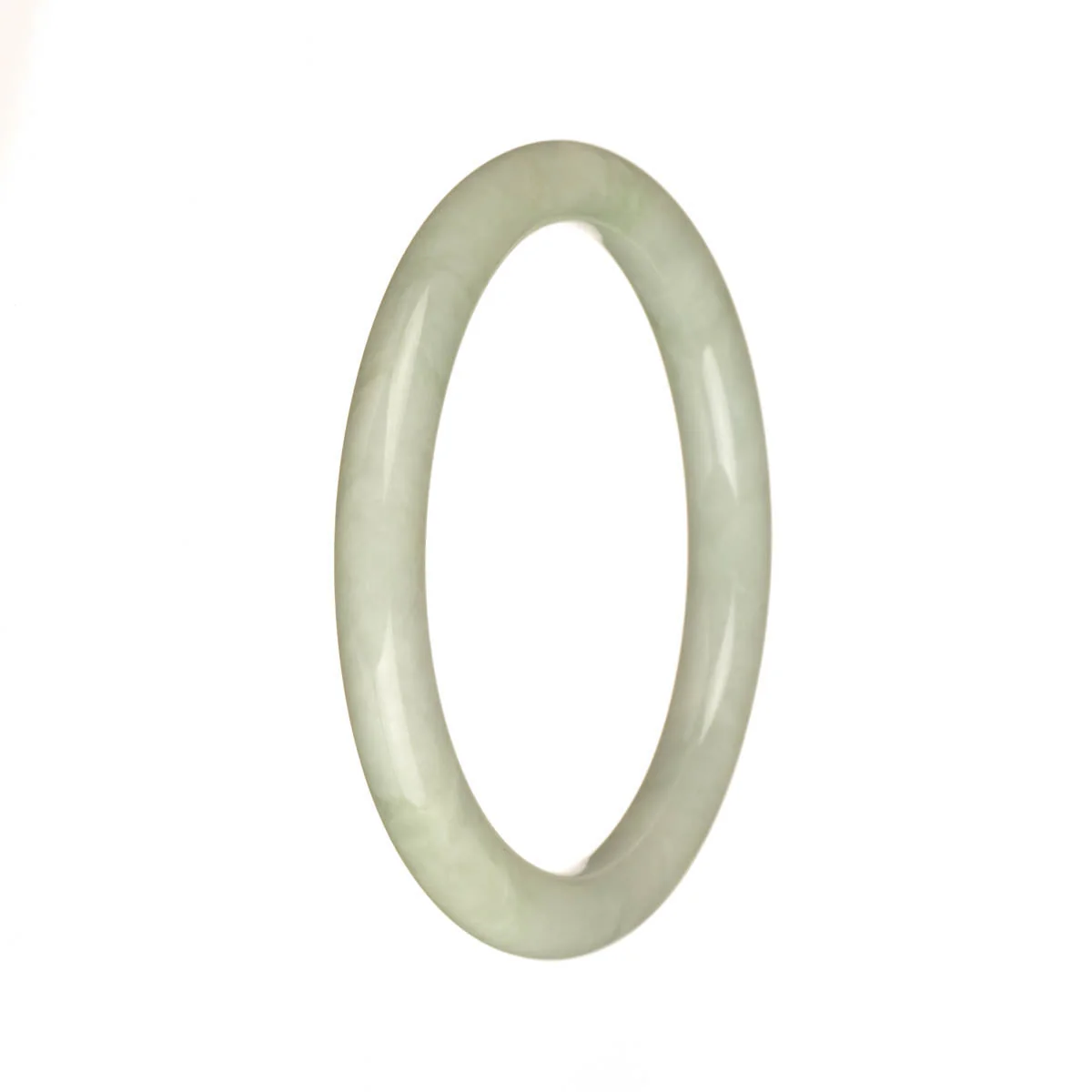 Genuine Type A Greyish White with Light Green Patterns Traditional Jade Bangle Bracelet - 56mm Petite Round