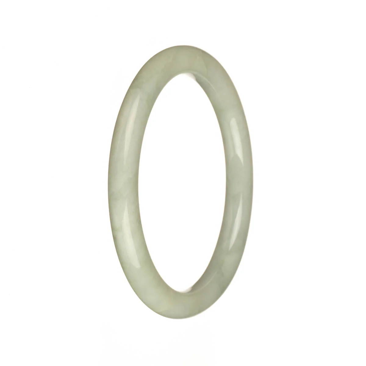 Genuine Type A Greyish White with Light Green Patterns Traditional Jade Bangle Bracelet - 56mm Petite Round - Image 3