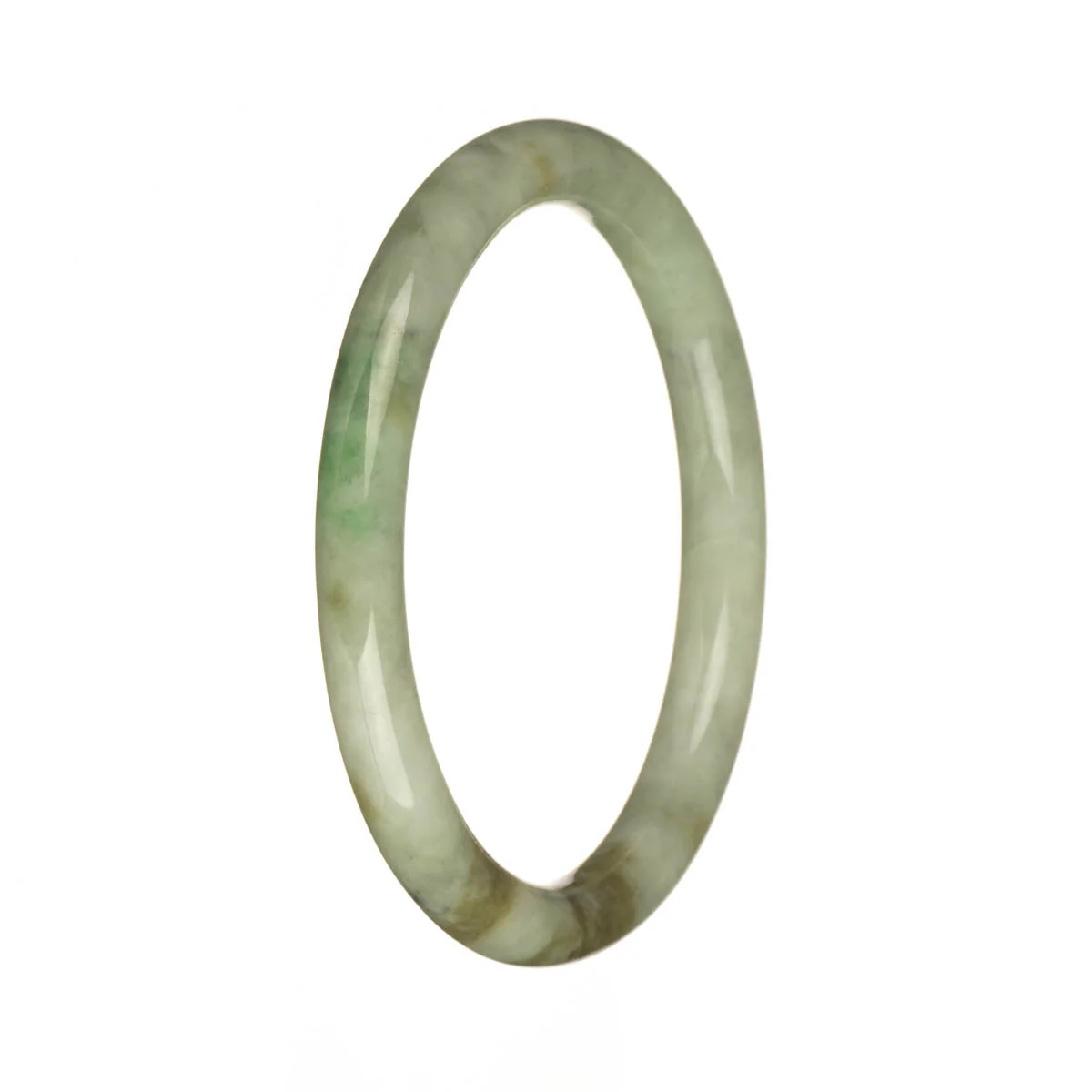 Authentic Untreated Grey with Apple Green and Brown Patterns Jadeite Bangle - 59mm Petite Round