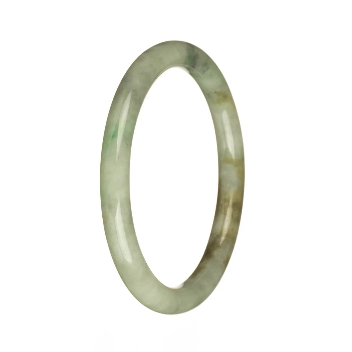 Authentic Untreated Grey with Apple Green and Brown Patterns Jadeite Bangle - 59mm Petite Round - Image 2