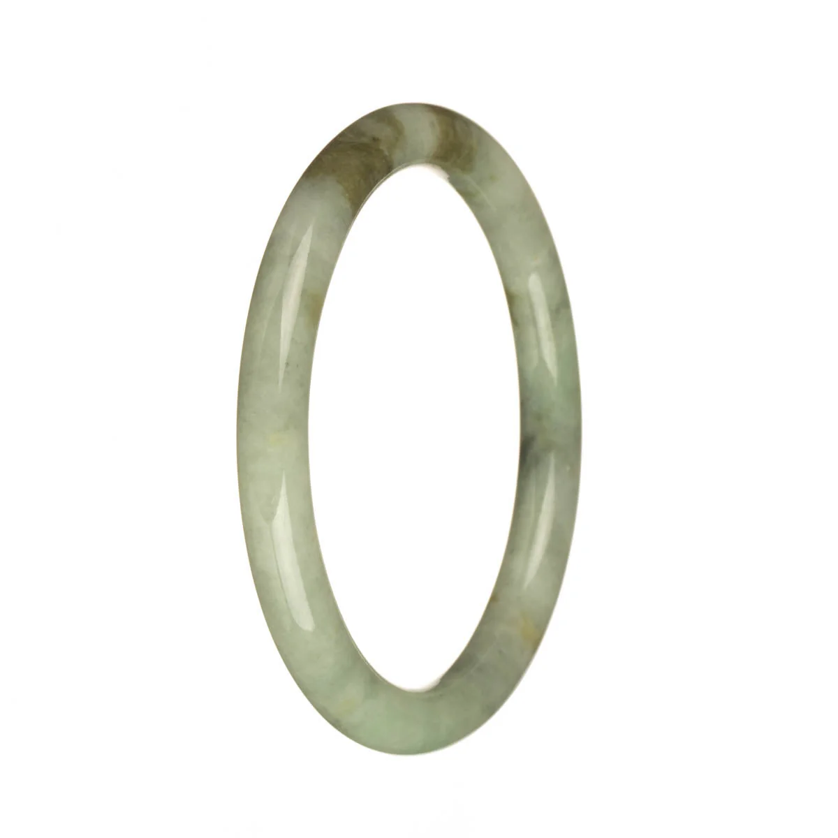 Authentic Untreated Grey with Apple Green and Brown Patterns Jadeite Bangle - 59mm Petite Round - Image 3