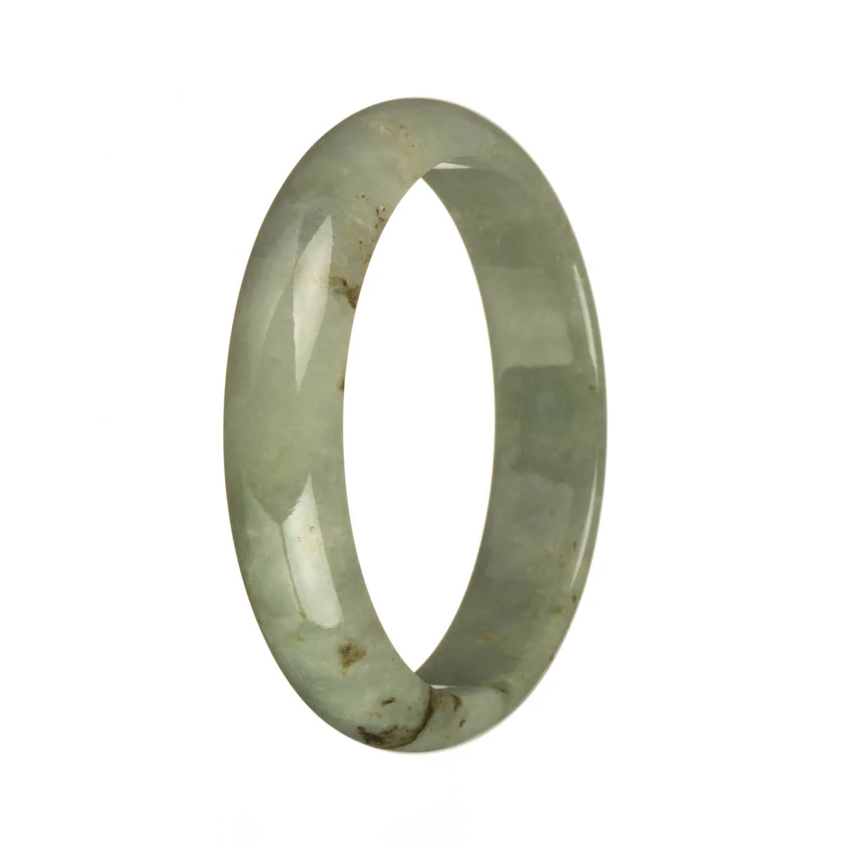 Authentic Untreated Pale Green with Brown Spots Jade Bangle - 60mm Half Moon - Image 2