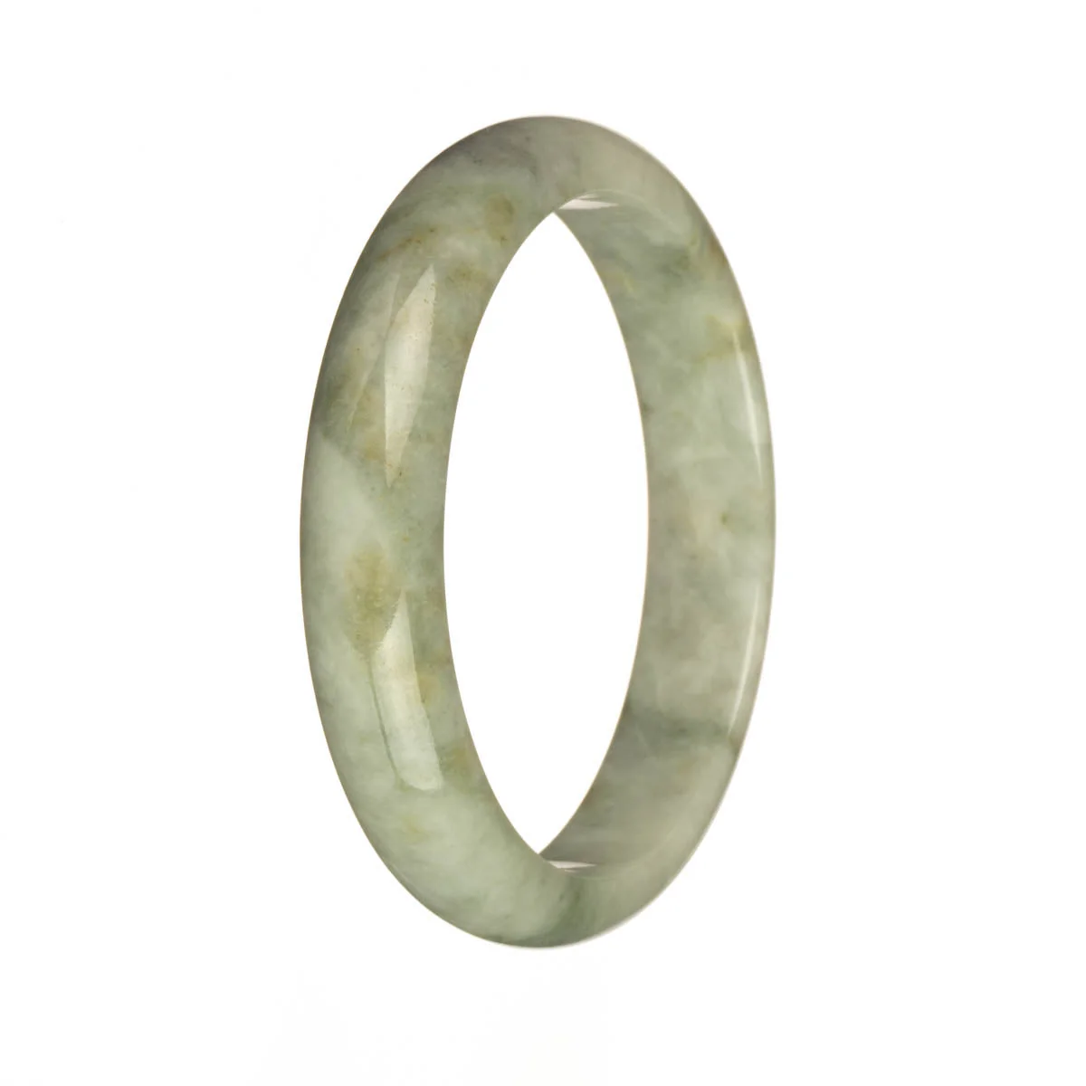 Authentic Grade A Light Grey with Grey and Brown Patterns Burmese Jade Bangle Bracelet - 59mm Half Moon