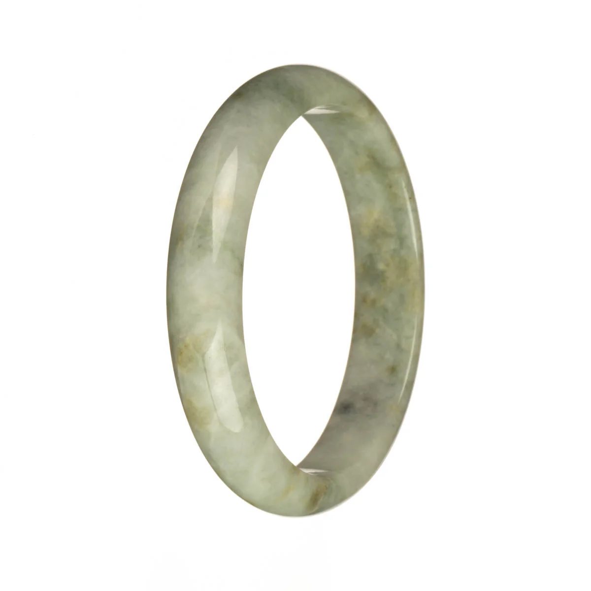 Authentic Grade A Light Grey with Grey and Brown Patterns Burmese Jade Bangle Bracelet - 59mm Half Moon - Image 2