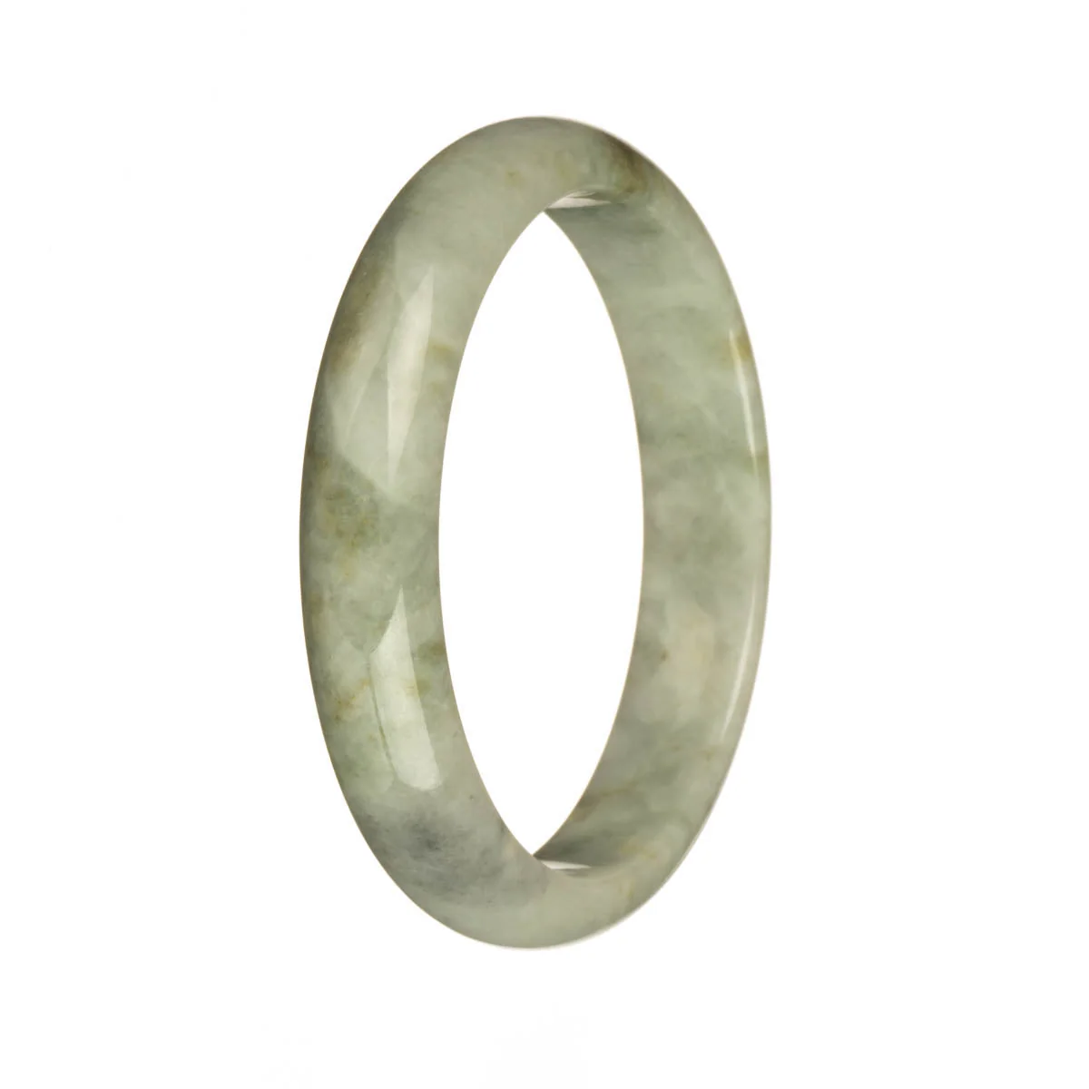 Authentic Grade A Light Grey with Grey and Brown Patterns Burmese Jade Bangle Bracelet - 59mm Half Moon - Image 3