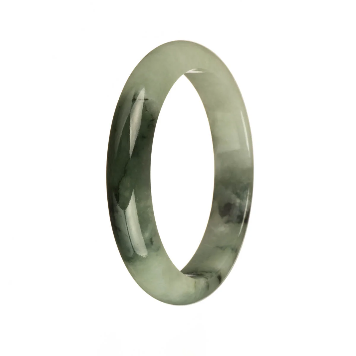 Authentic Grade A Pale Green and Deep Green with Dark Green Patterns Jadeite Bangle Bracelet - 55mm Half Moon