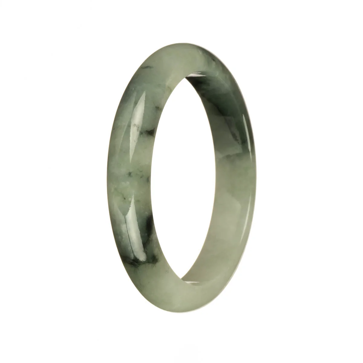 Authentic Grade A Pale Green and Deep Green with Dark Green Patterns Jadeite Bangle Bracelet - 55mm Half Moon - Image 2
