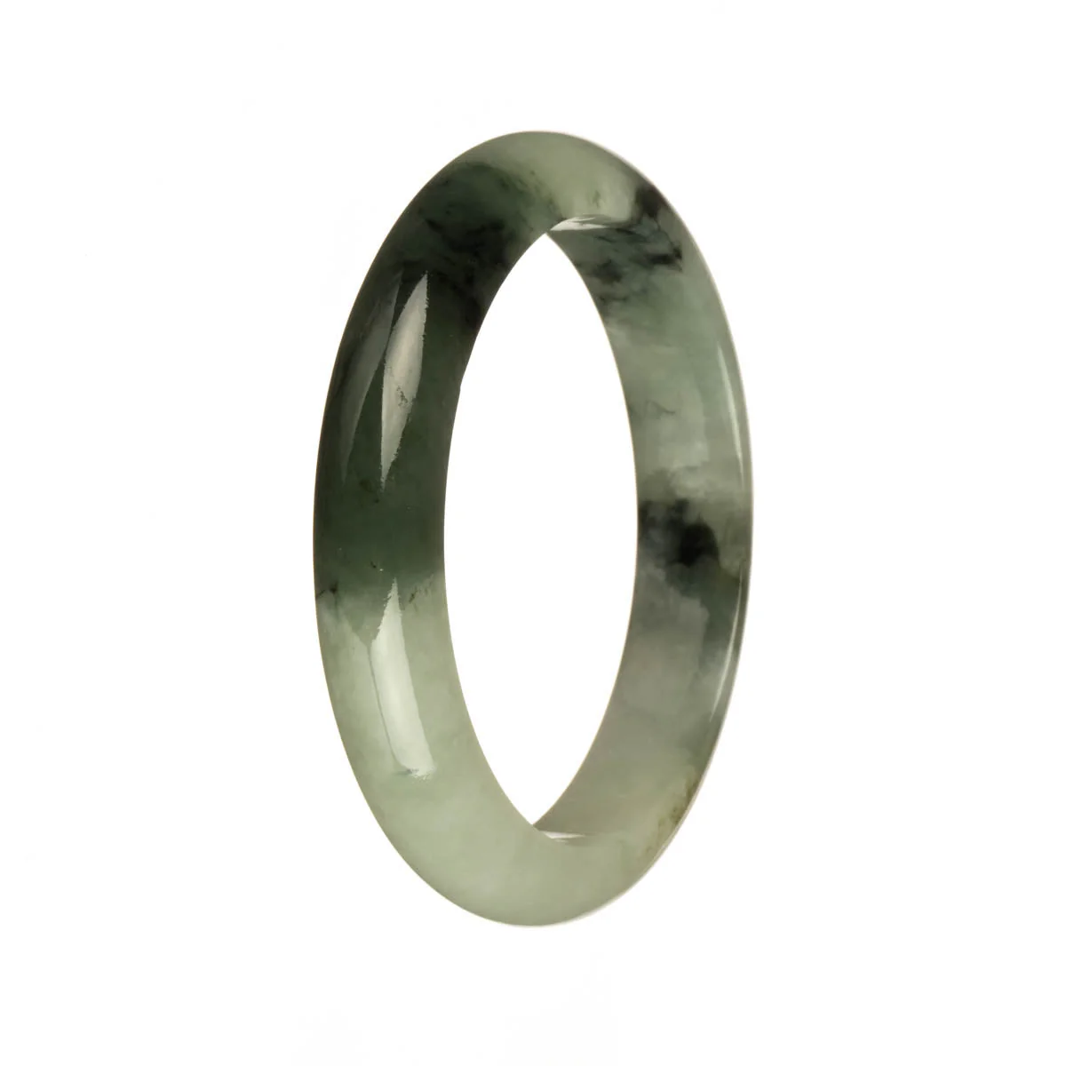 Authentic Grade A Pale Green and Deep Green with Dark Green Patterns Jadeite Bangle Bracelet - 55mm Half Moon - Image 3