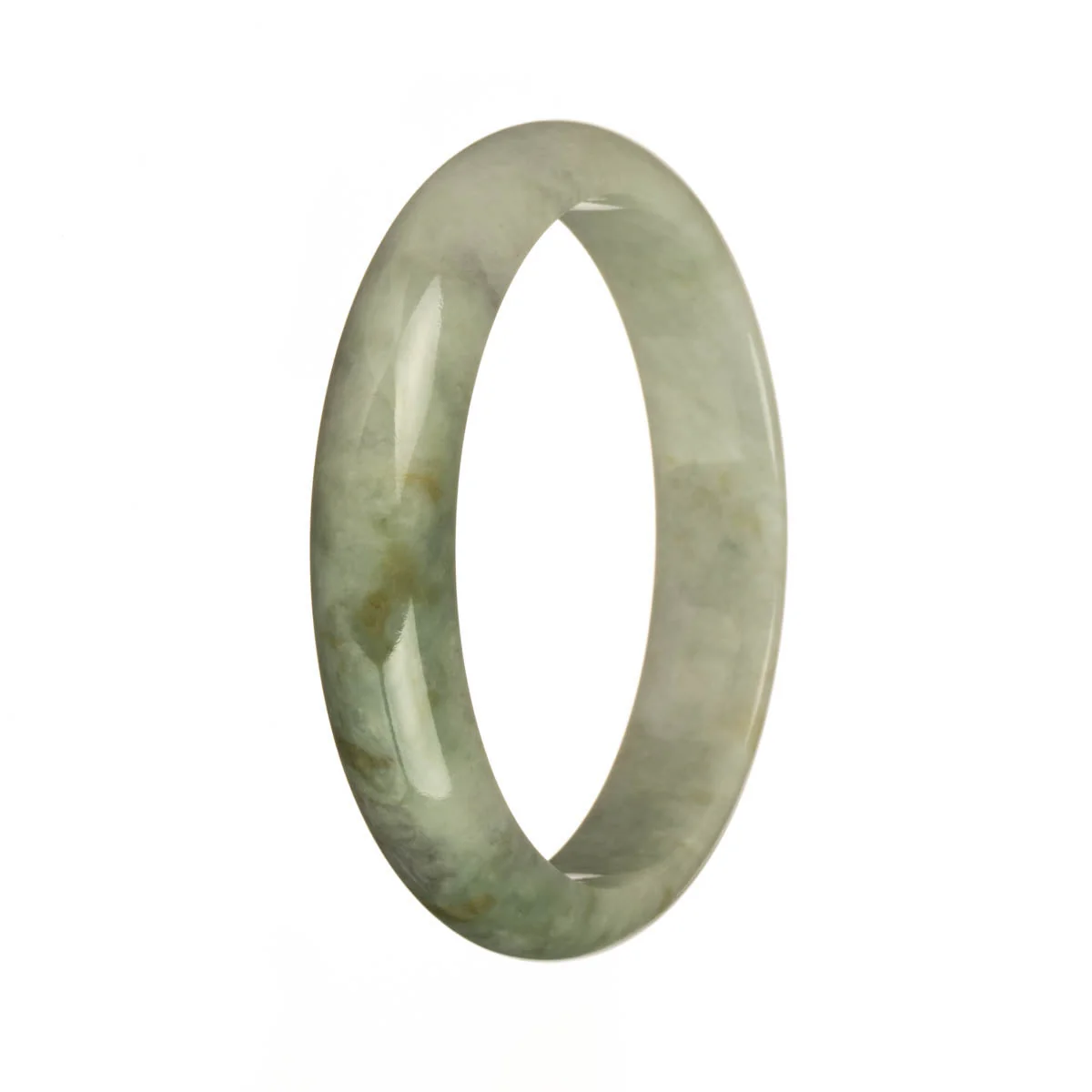 Genuine Grade A White and Light Grey with Brown and Green Patterns Burma Jade Bangle Bracelet - 59mm Half Moon