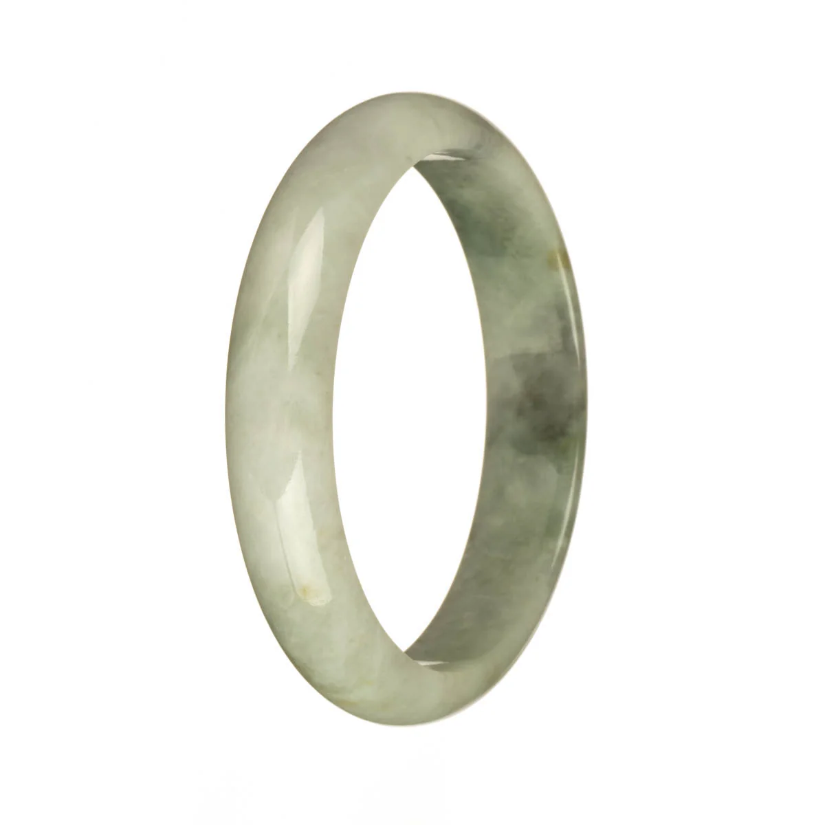 Genuine Grade A White and Light Grey with Brown and Green Patterns Burma Jade Bangle Bracelet - 59mm Half Moon - Image 2