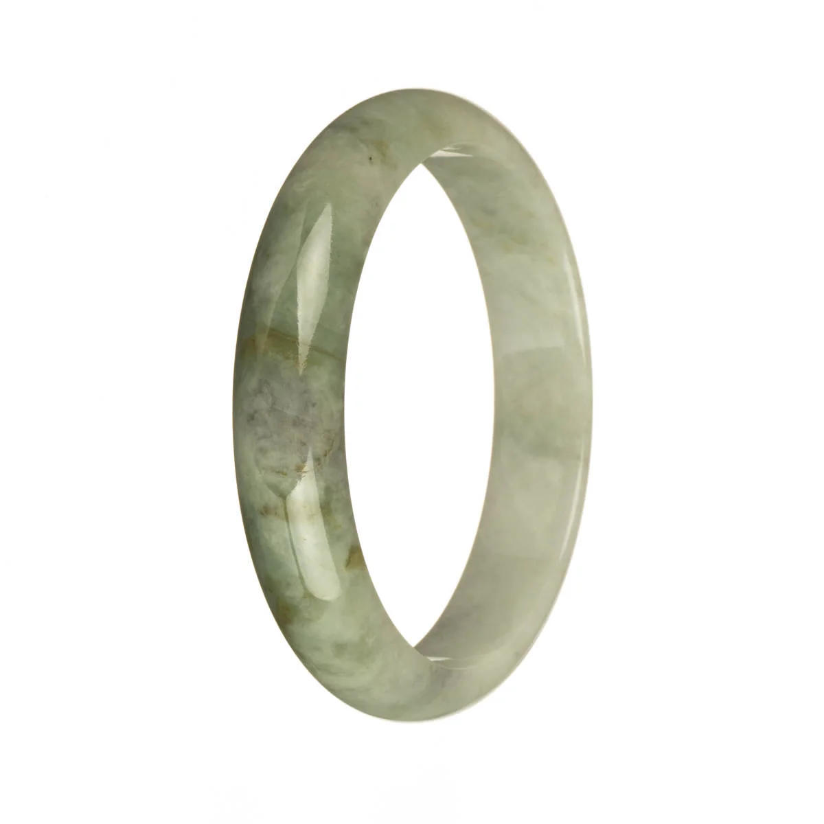 Genuine Grade A White and Light Grey with Brown and Green Patterns Burma Jade Bangle Bracelet - 59mm Half Moon - Image 3