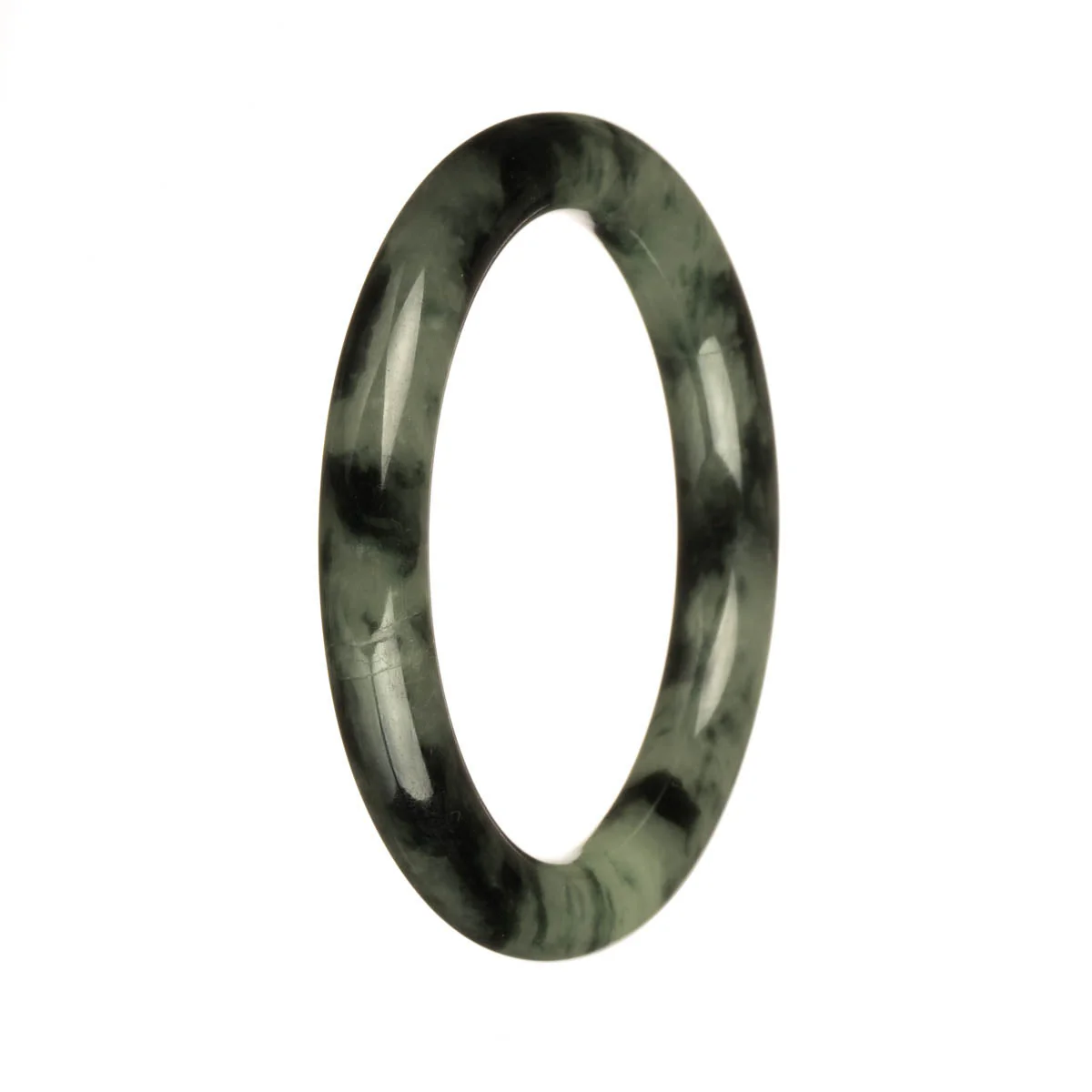 Authentic Natural Pale Green with Deep Green Patterns Traditional Jade Bangle Bracelet - 56mm Petite Round - Image 2