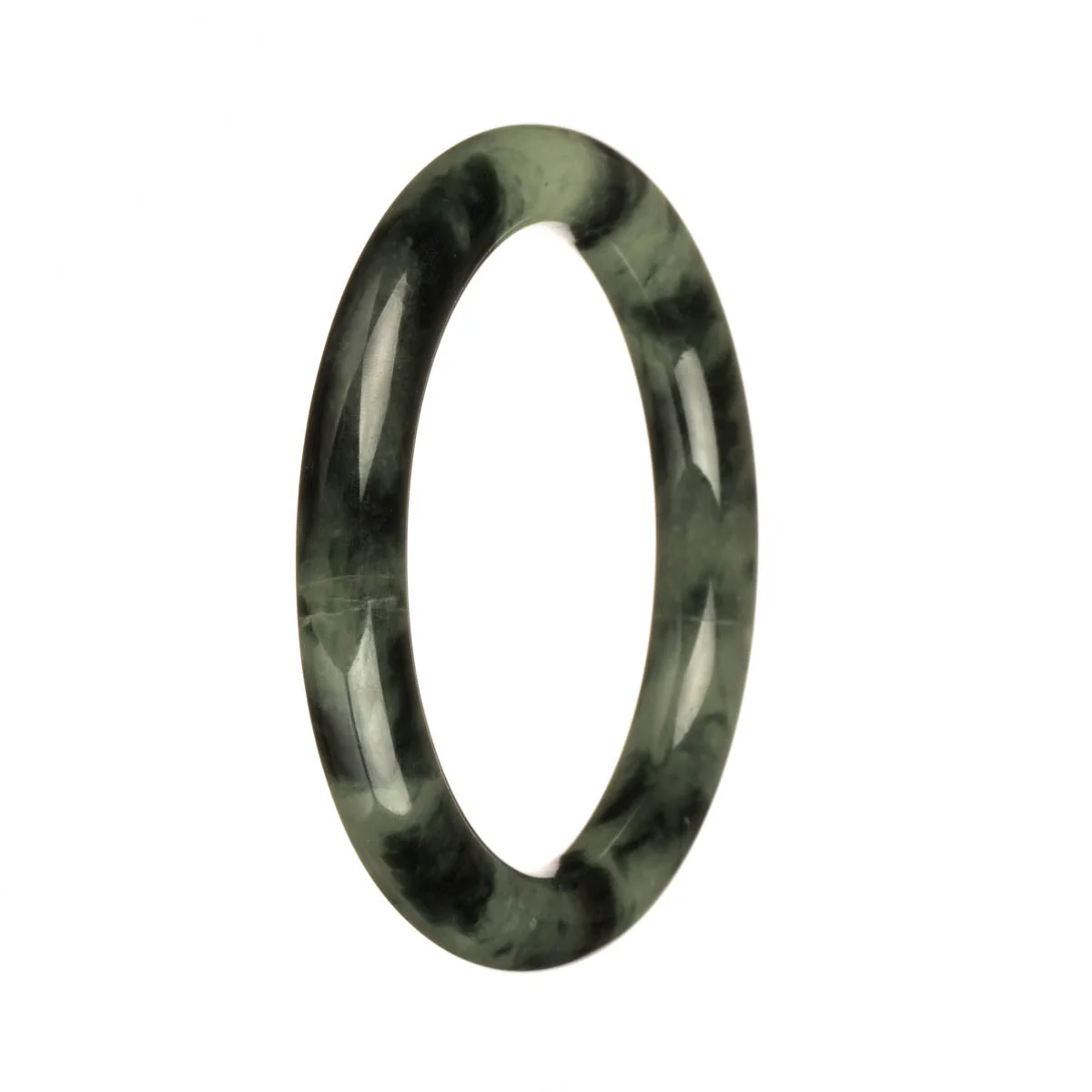 Authentic Natural Pale Green with Deep Green Patterns Traditional Jade Bangle Bracelet - 56mm Petite Round - Image 3