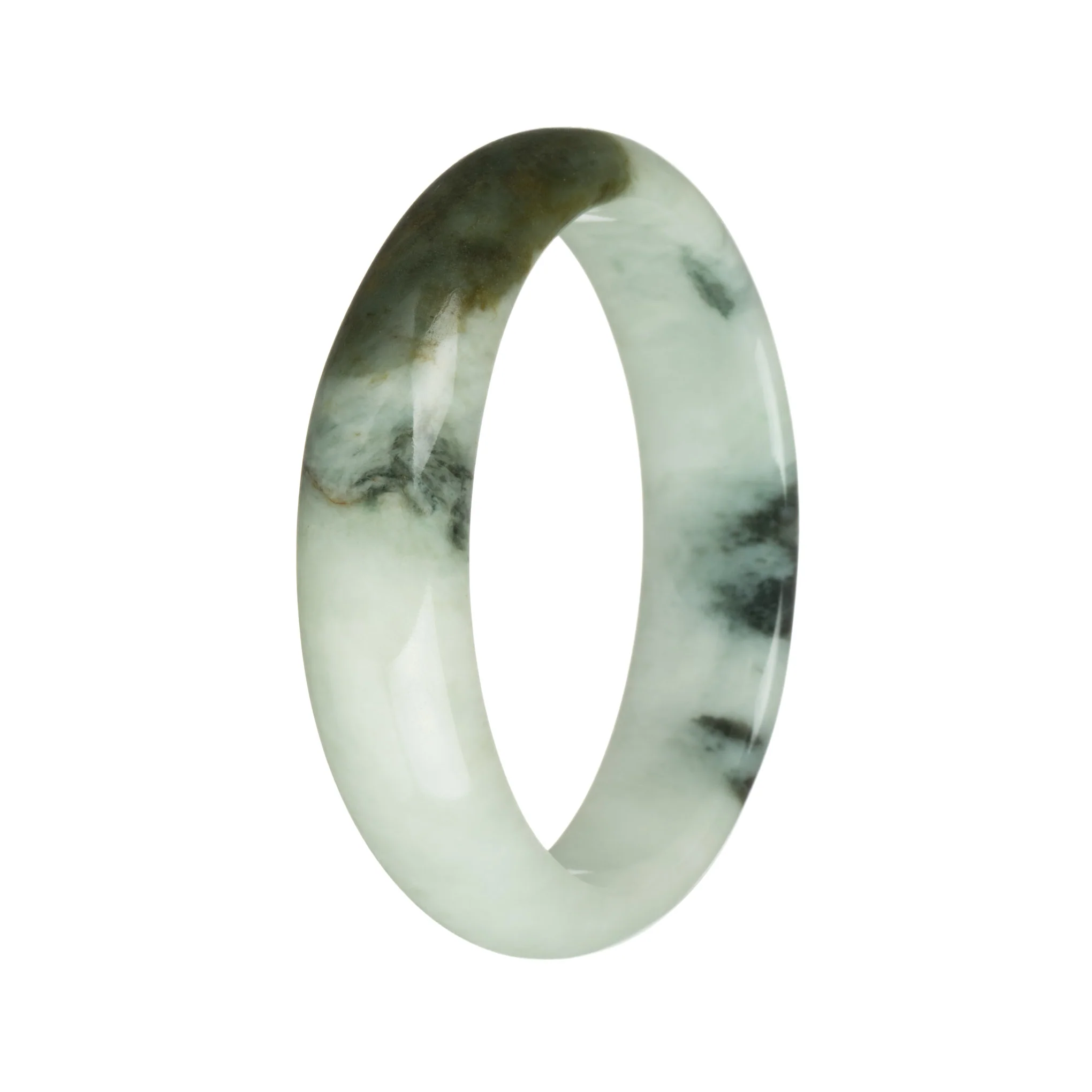 Genuine Grade A Pale Green with Olive Green and Deep Green Patterns Jadeite Bangle - 58mm Half Moon - Image 3