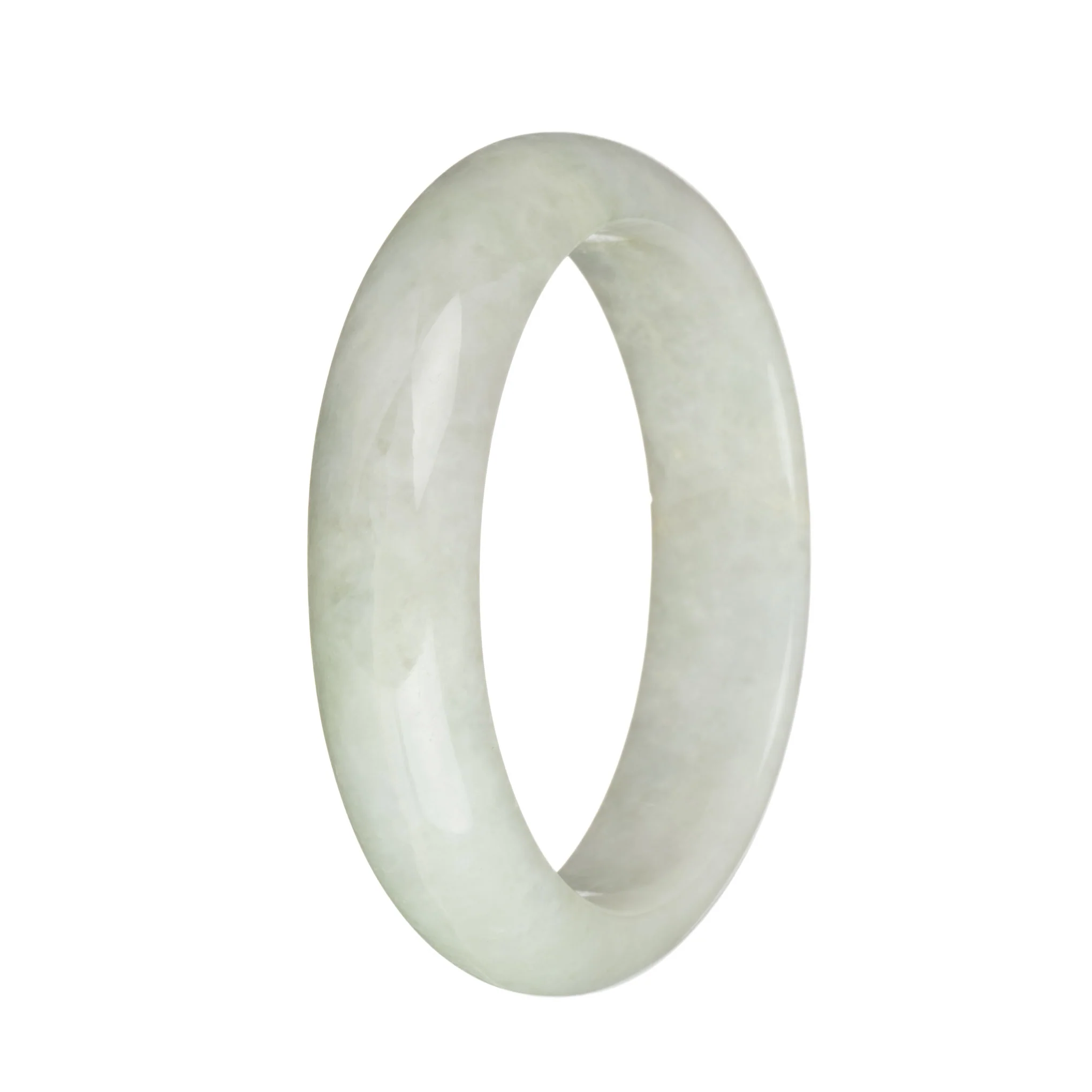 Genuine Type A Greyish White with Deep Green Spot Burma Jade Bangle - 58mm Half Moon - Image 2