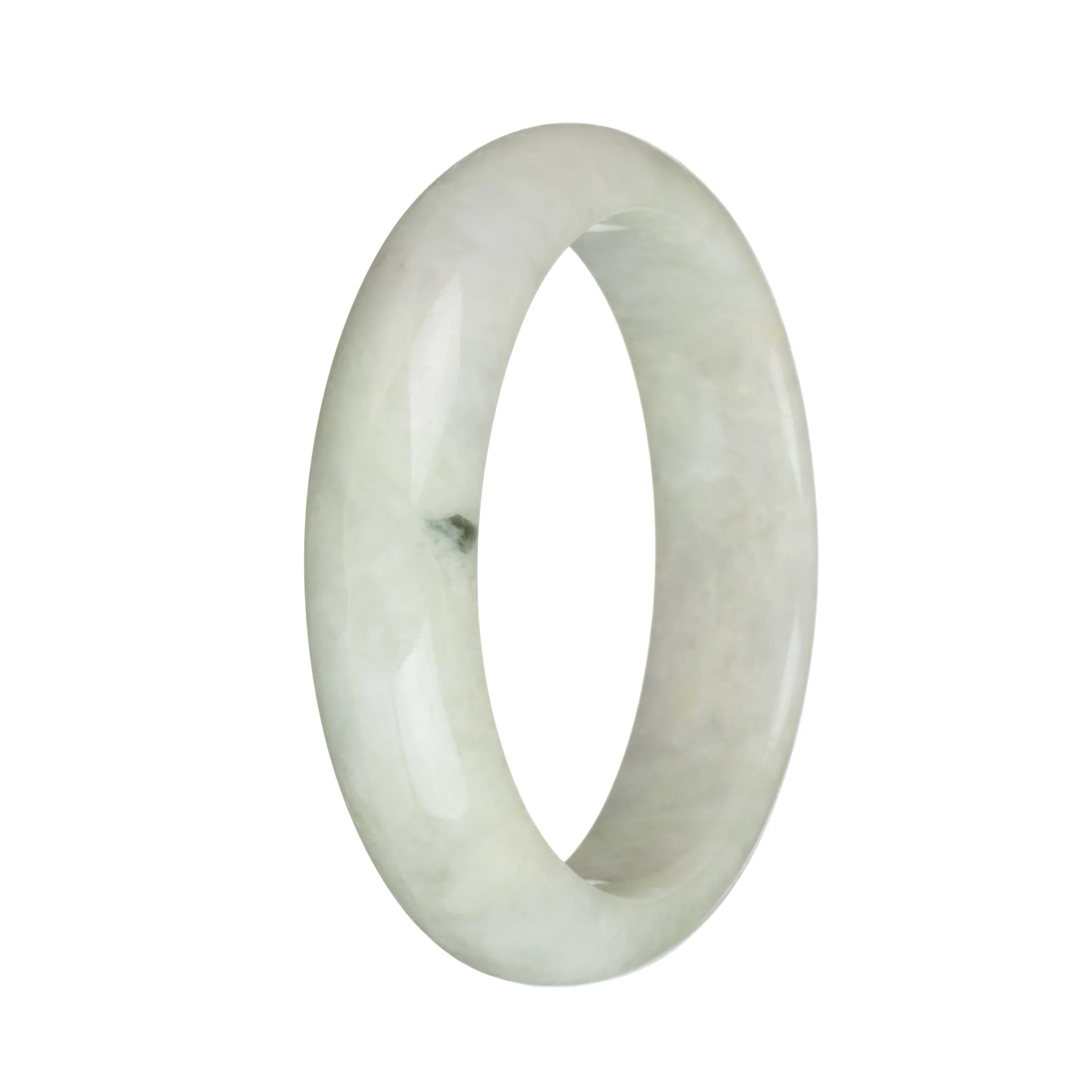 Genuine Type A Greyish White with Deep Green Spot Burma Jade Bangle - 58mm Half Moon - Image 3