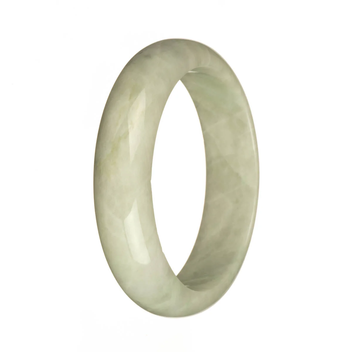 Genuine Natural Light Grey Jadeite Jade Bangle - 59mm Half Moon