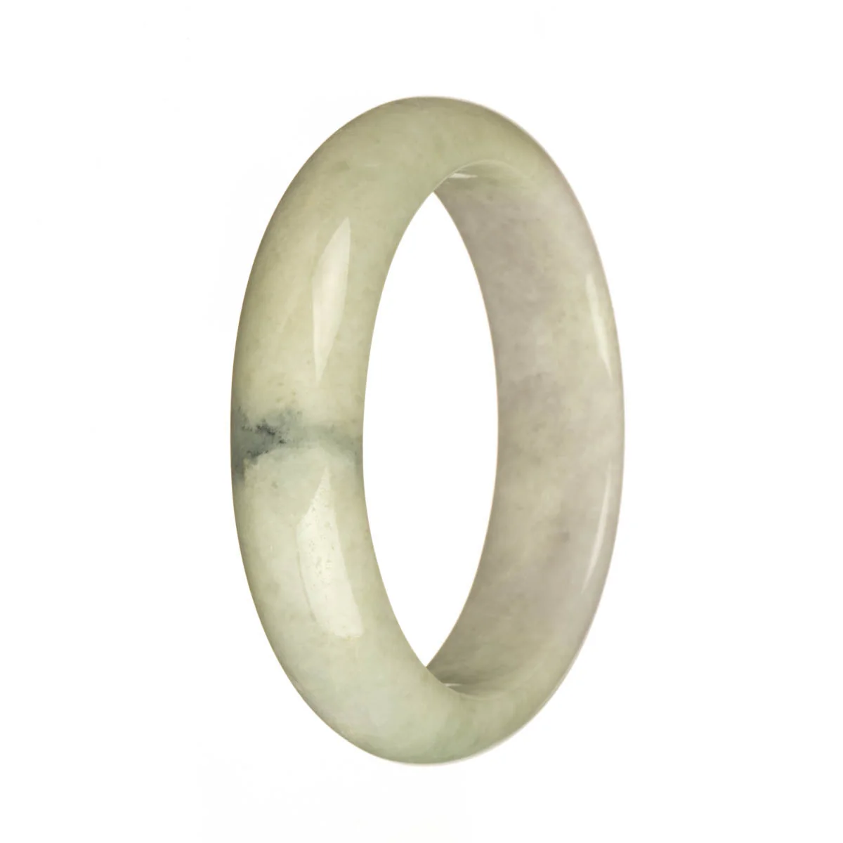 Genuine Grade A Pale Green and Pale Lavender with Deep Green Patch Traditional Jade Bangle - 58mm Half Moon