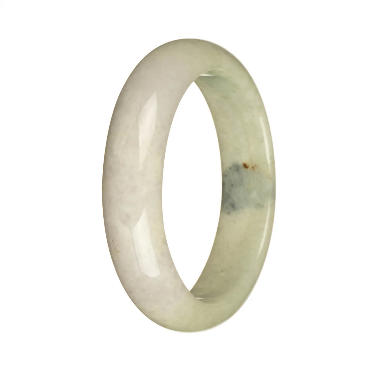 Genuine Grade A Pale Green and Pale Lavender with Deep Green Patch Traditional Jade Bangle - 58mm Half Moon - Image 2