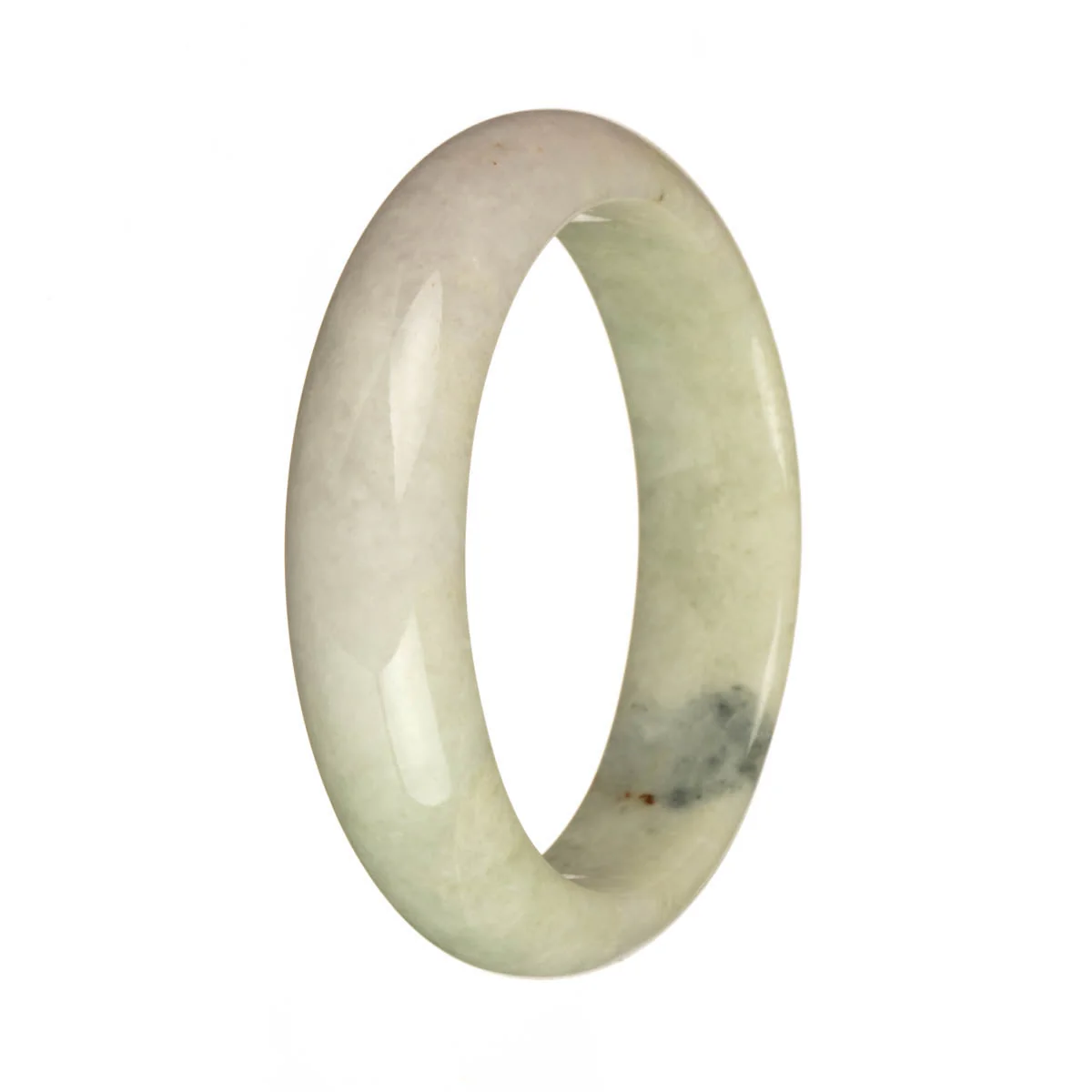 Genuine Grade A Pale Green and Pale Lavender with Deep Green Patch Traditional Jade Bangle - 58mm Half Moon - Image 3