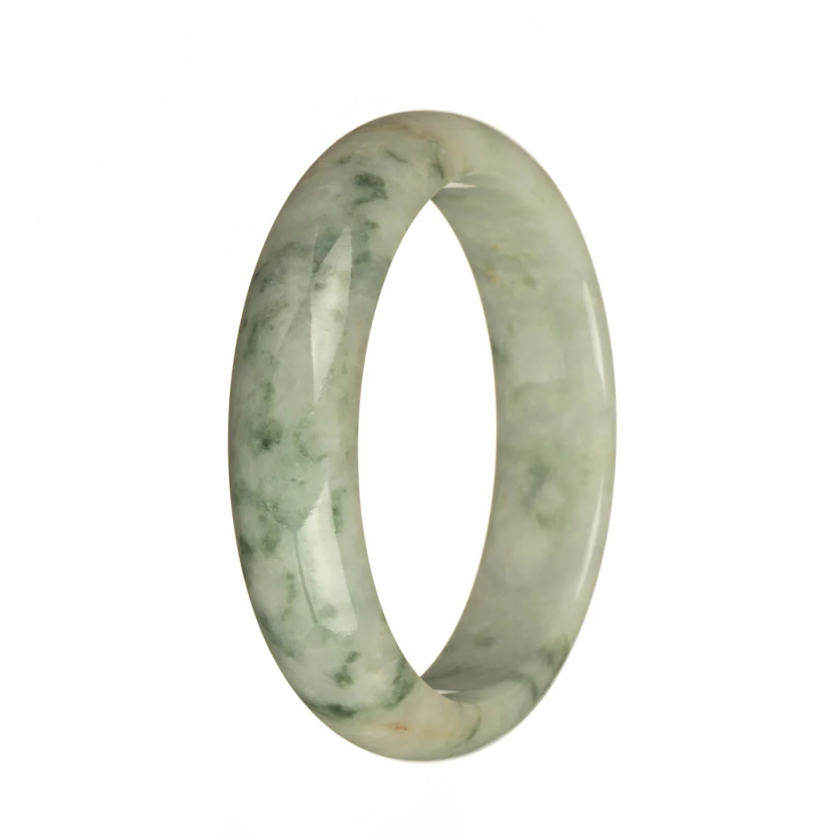 Real Natural White with Green Patterns and Red Spots Burma Jade Bracelet - 58mm Half Moon