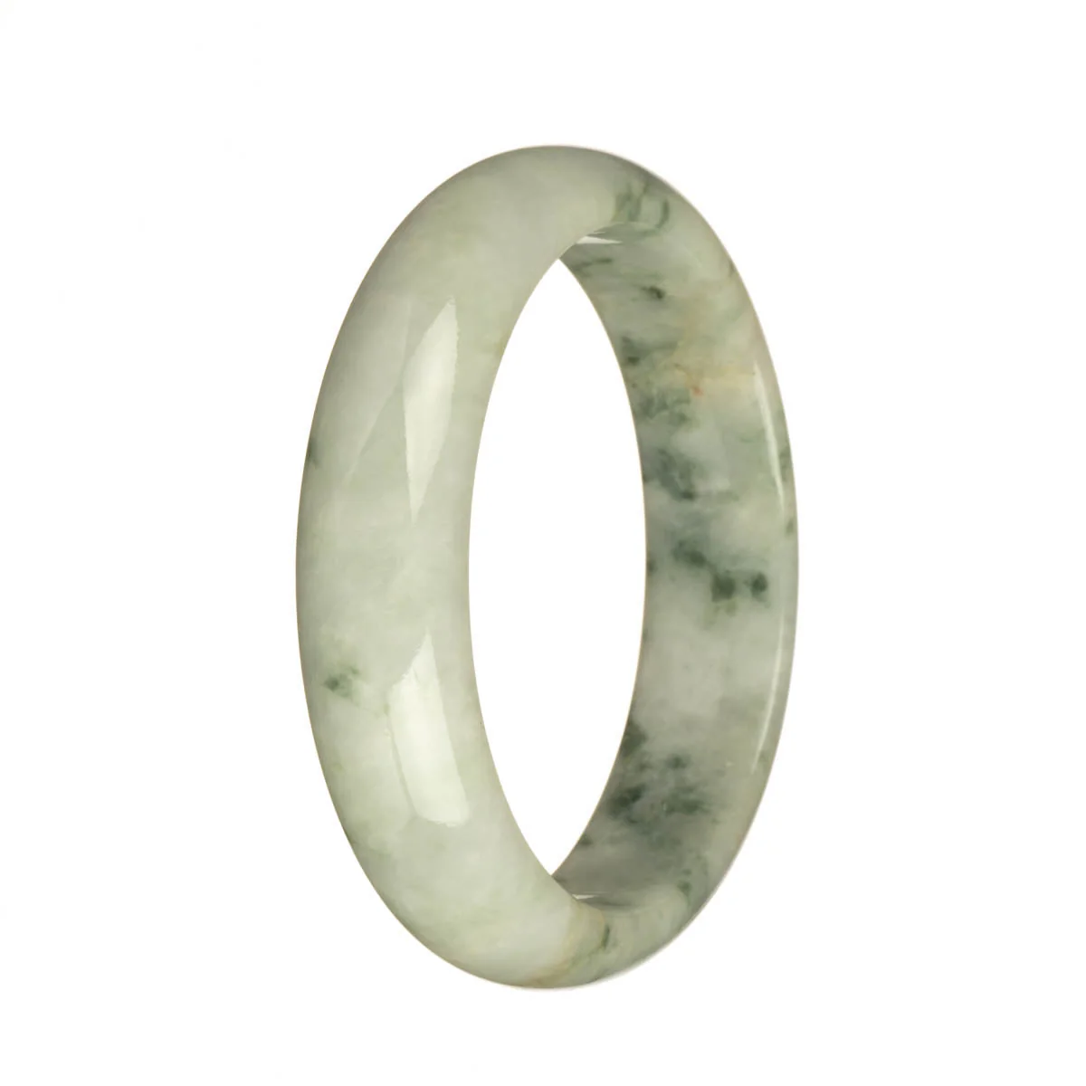 Real Natural White with Green Patterns and Red Spots Burma Jade Bracelet - 58mm Half Moon - Image 2