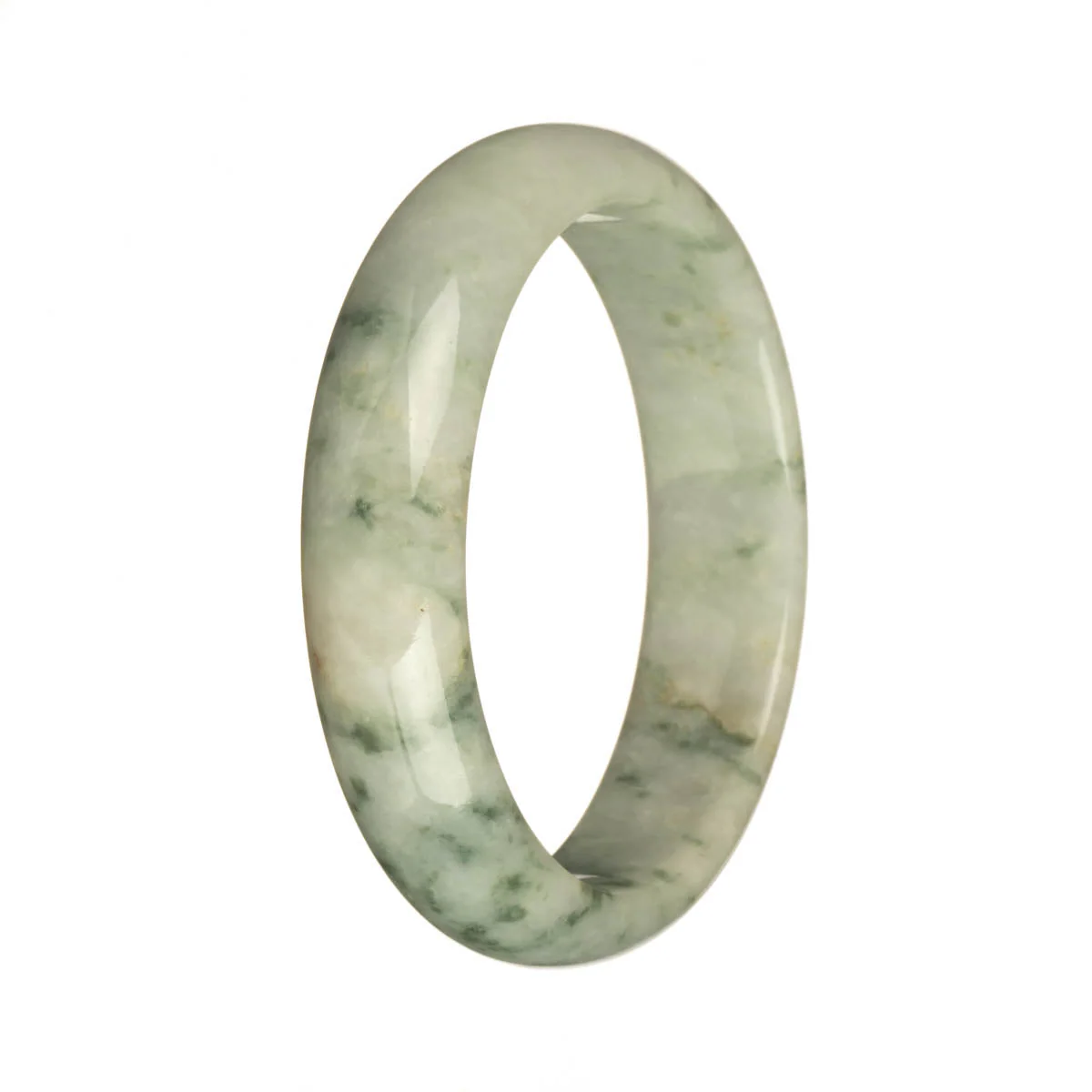 Real Natural White with Green Patterns and Red Spots Burma Jade Bracelet - 58mm Half Moon - Image 3