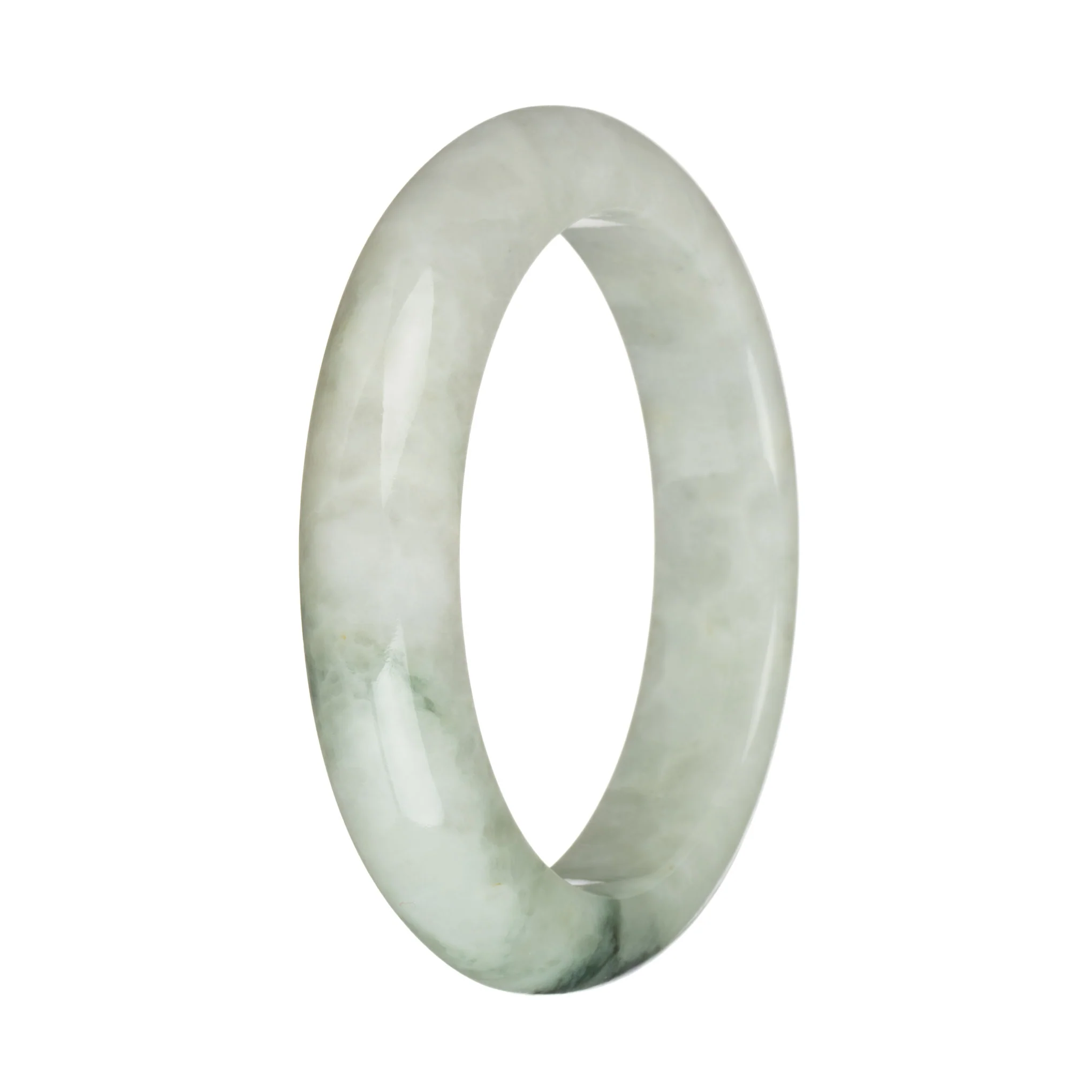 Genuine Type A Greyish White with Deep Green Patterns Jade Bangle Bracelet - 58mm Half Moon - Image 2