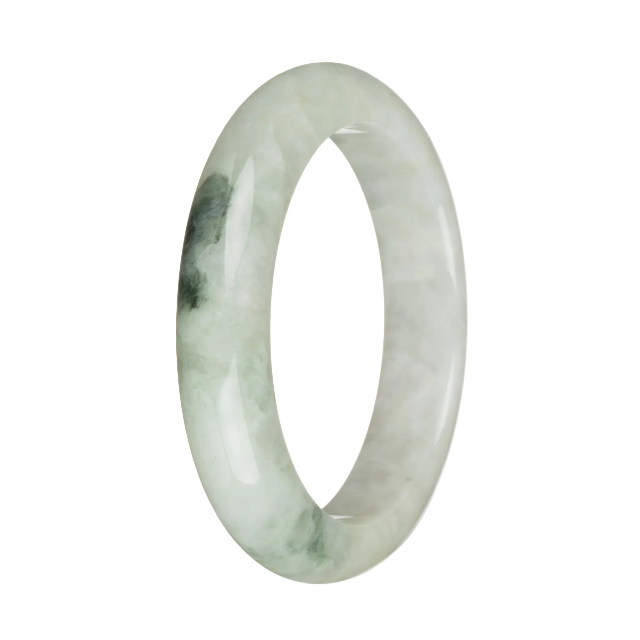 Genuine Type A Greyish White with Deep Green Patterns Jade Bangle Bracelet - 58mm Half Moon - Image 3