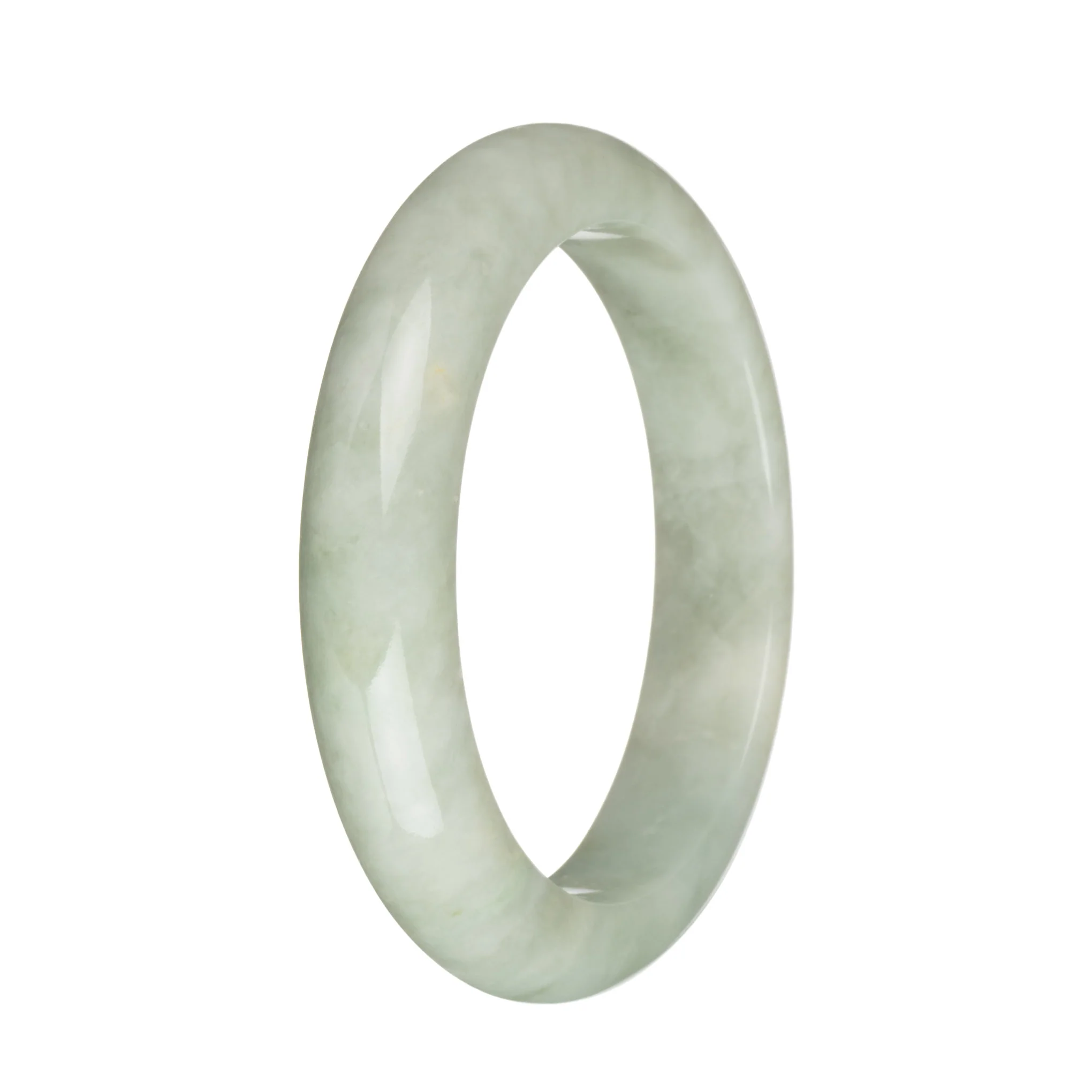 Authentic Type A Light Grey and Pale Green with Deep Green Spot Jadeite Bracelet - 58mm Half Moon - Image 2
