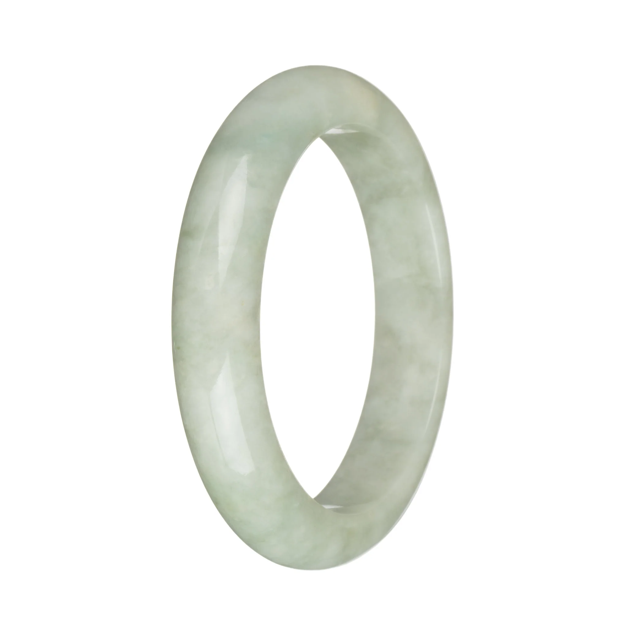 Authentic Type A Light Grey and Pale Green with Deep Green Spot Jadeite Bracelet - 58mm Half Moon - Image 3