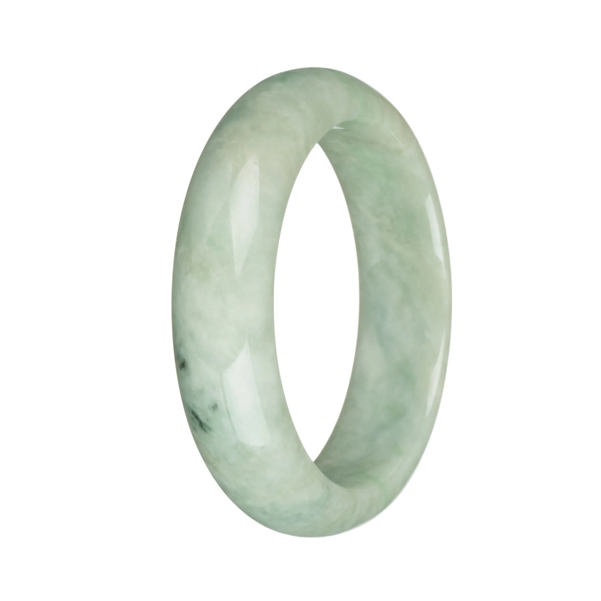 Genuine Grade A Light Green and Light Grey with Deep Green Spots Jade Bangle - 57mm Half Moon - Image 2