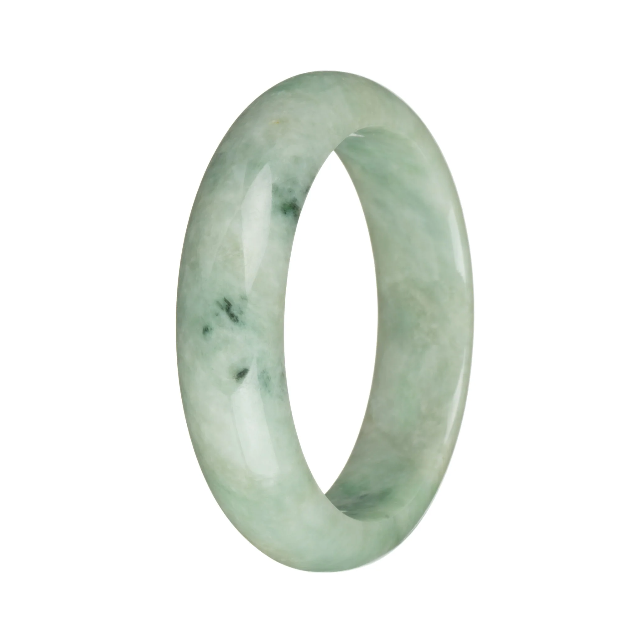 Genuine Grade A Light Green and Light Grey with Deep Green Spots Jade Bangle - 57mm Half Moon - Image 3