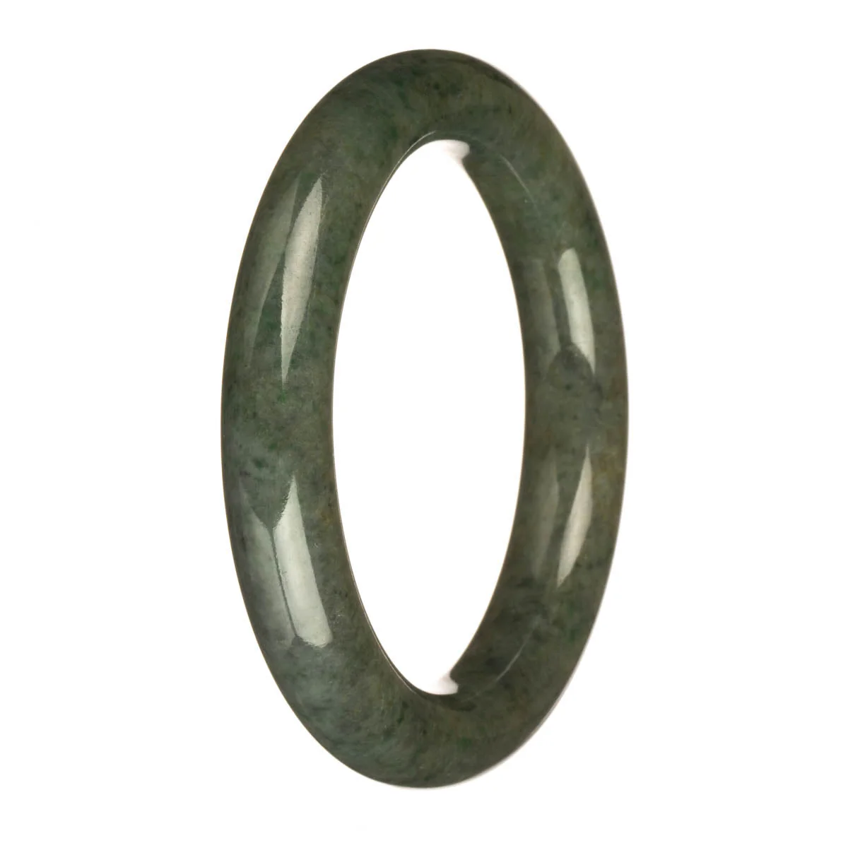 Real Grade A Grey with Apple Green Patterns Burma Jade Bracelet - 61mm Round
